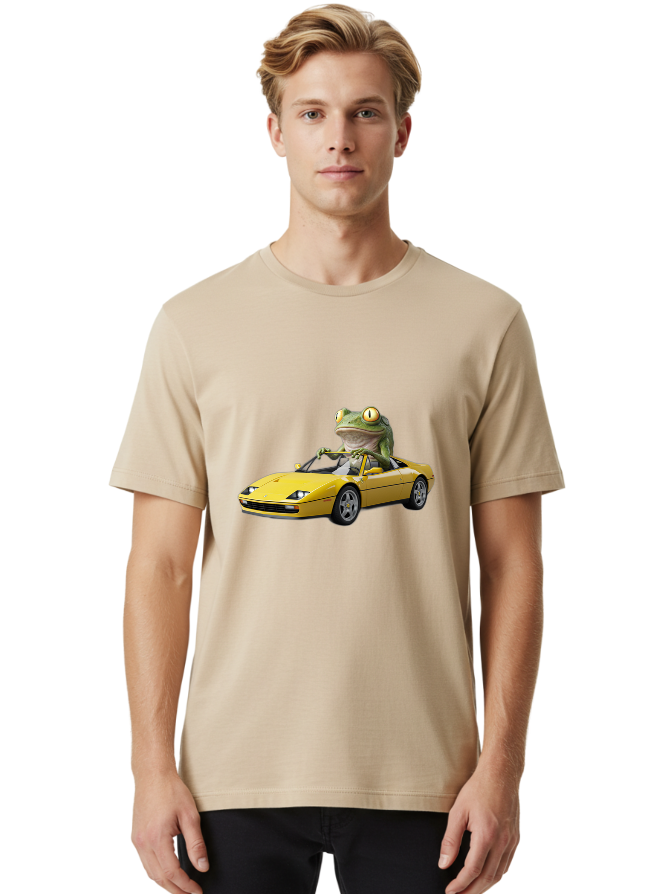 Frog-Driving-Yellow-Ferrari Men'S Graphic Tee, 100% Cotton, Comfortable Casual Summer Wear, Machine Washable, Vintage Camera, Old Camera, Antique Camera, Black Camera, Classic Photography, Photography Equipment, Nostalgic Device, Film Camera, Baf823