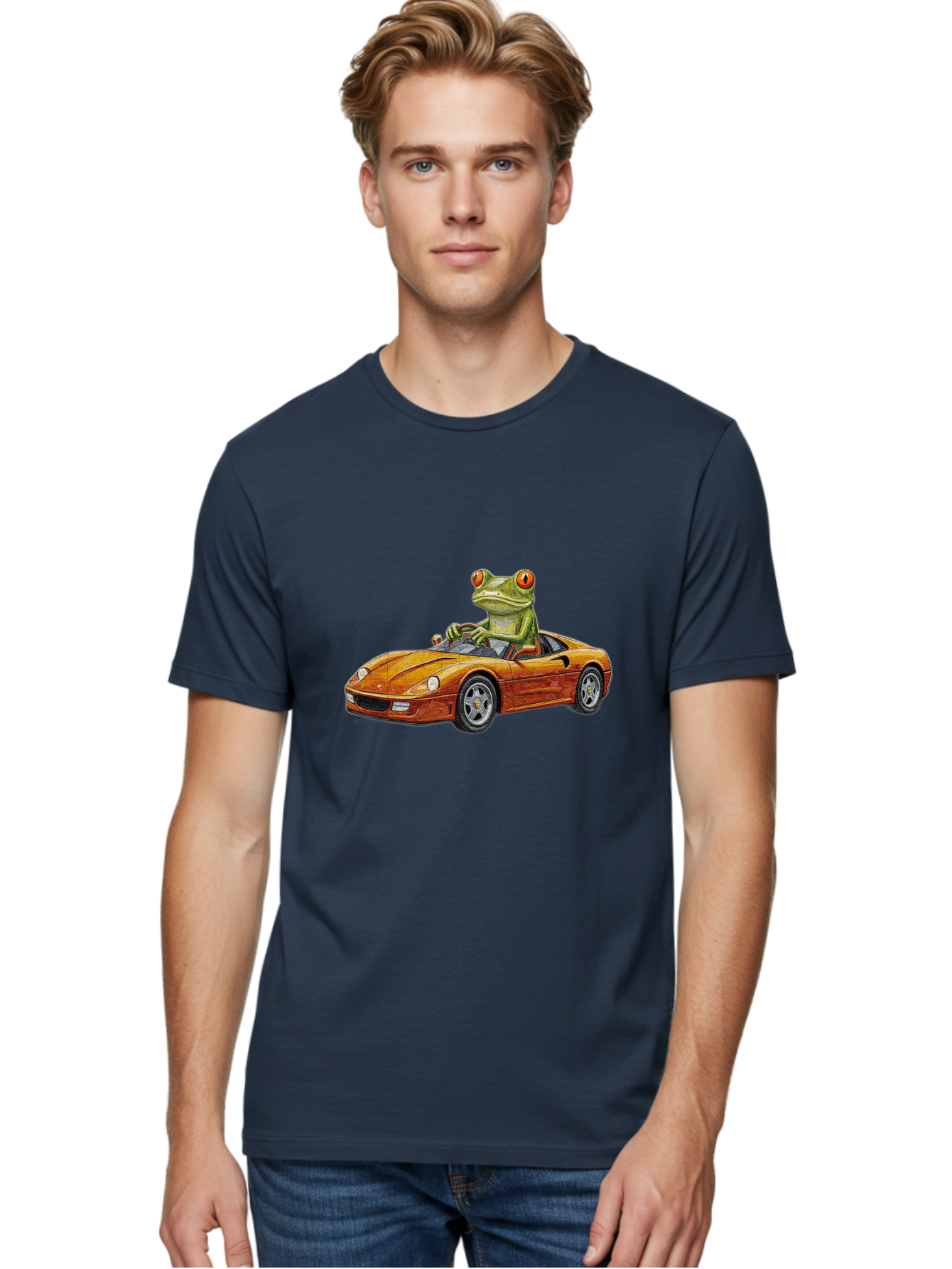 Frog-In-Ferrari-5 Men'S Graphic Tee, 100% Cotton, Comfortable Casual Summer Wear, Machine Washable, Vintage Camera, Old Camera, Antique Camera, Black Camera, Classic Photography, Photography Equipment, Nostalgic Device, Film Camera, Camera Art Baf829