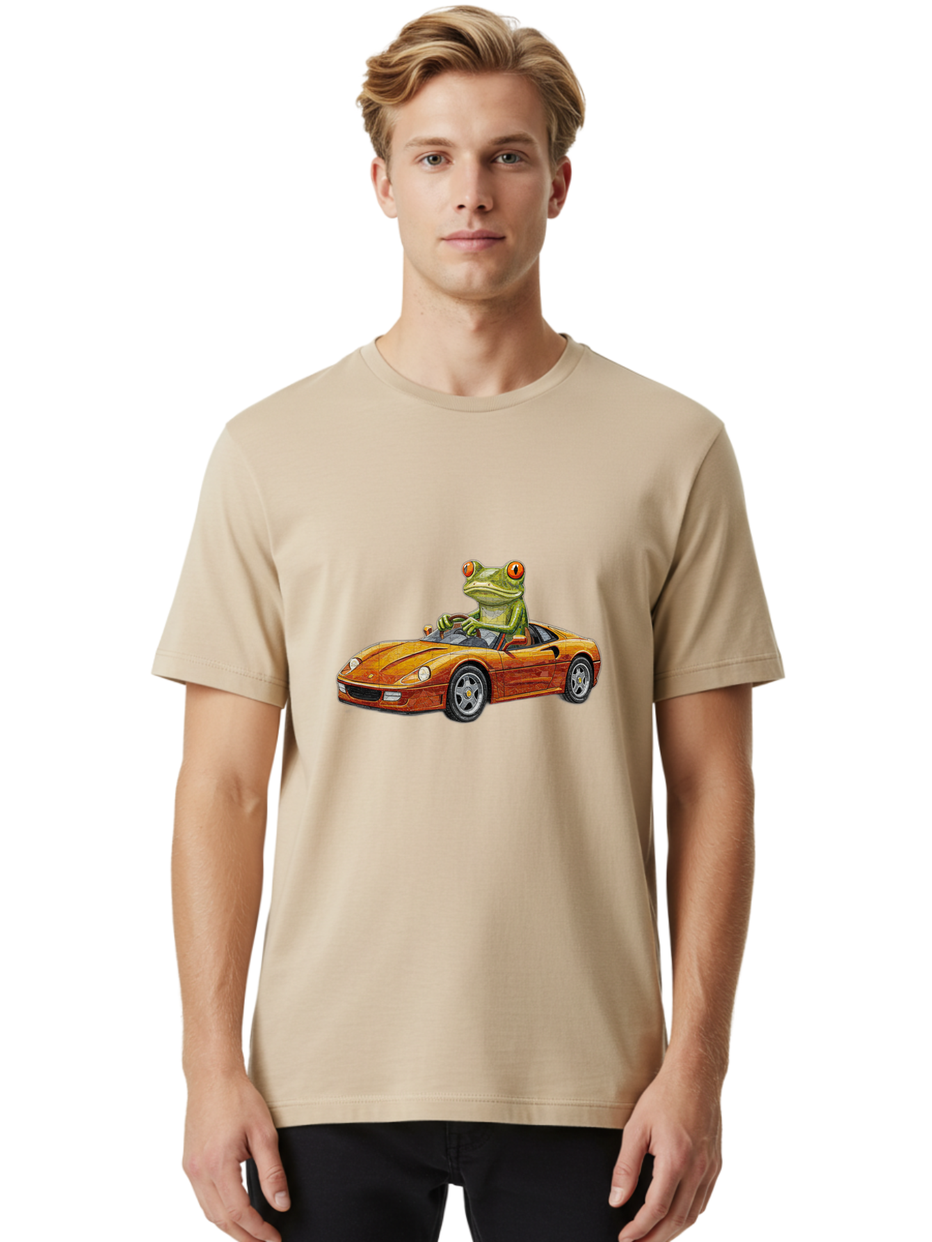 Frog-In-Ferrari-5 Men'S Graphic Tee, 100% Cotton, Comfortable Casual Summer Wear, Machine Washable, Vintage Camera, Old Camera, Antique Camera, Black Camera, Classic Photography, Photography Equipment, Nostalgic Device, Film Camera, Camera Art Baf829