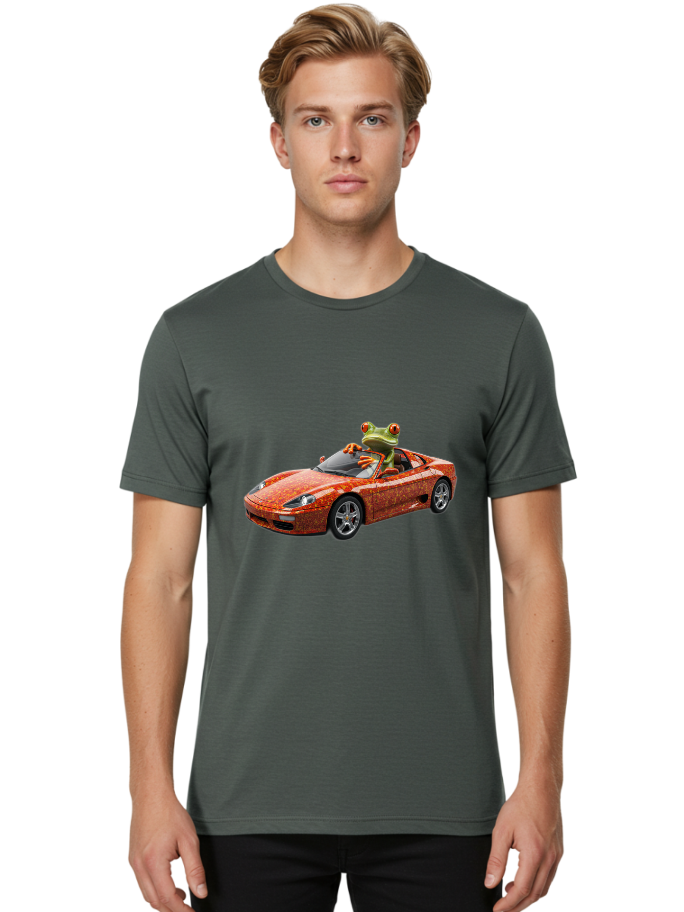 Frog-In-Ferrari-6 Men'S Graphic Tee, 100% Cotton, Comfortable Casual Summer Wear, Machine Washable, Vintage Camera, Old Camera, Antique Camera, Black Camera, Classic Photography, Photography Equipment, Nostalgic Device, Film Camera, Camera Art Baf830