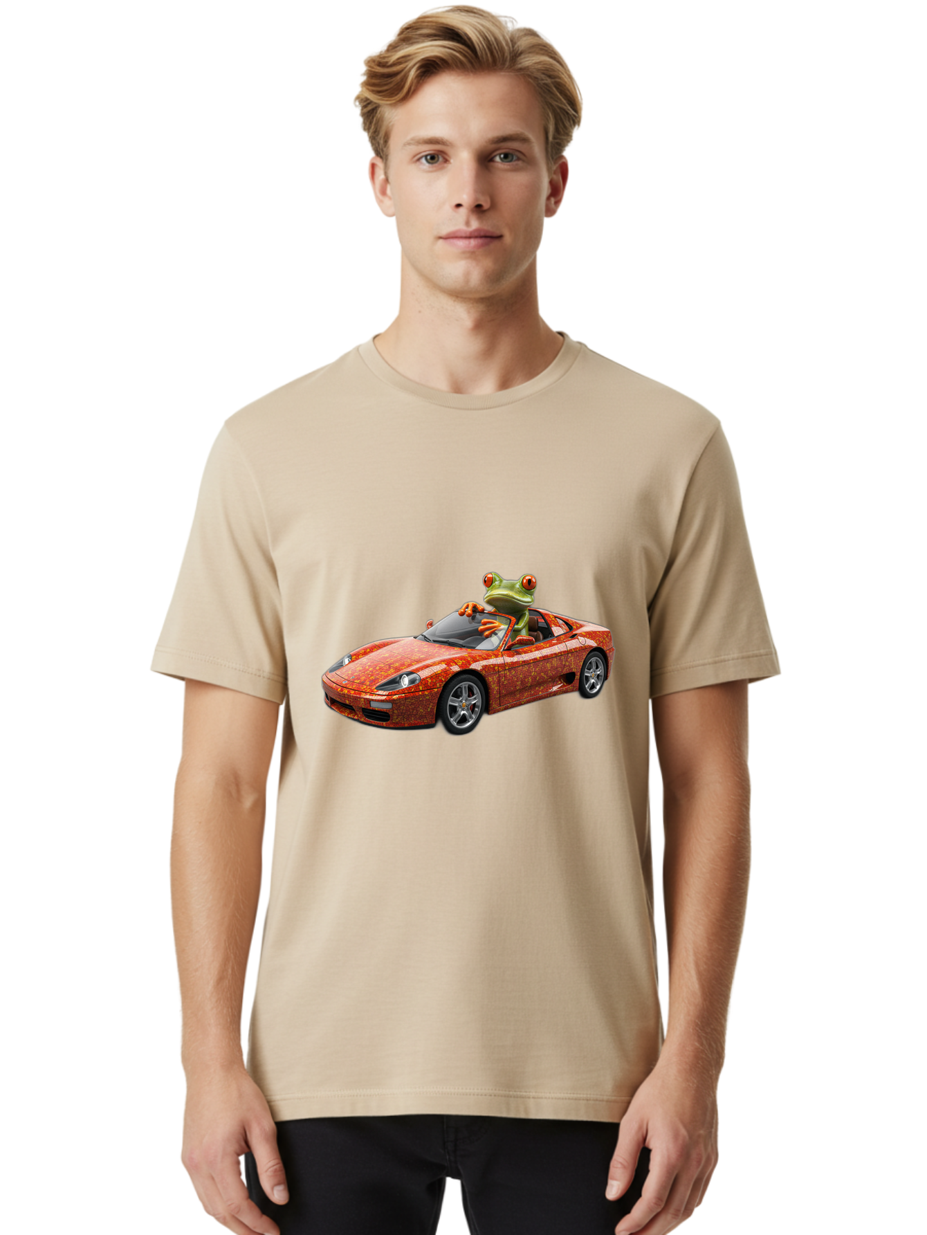 Frog-In-Ferrari-6 Men'S Graphic Tee, 100% Cotton, Comfortable Casual Summer Wear, Machine Washable, Vintage Camera, Old Camera, Antique Camera, Black Camera, Classic Photography, Photography Equipment, Nostalgic Device, Film Camera, Camera Art Baf830