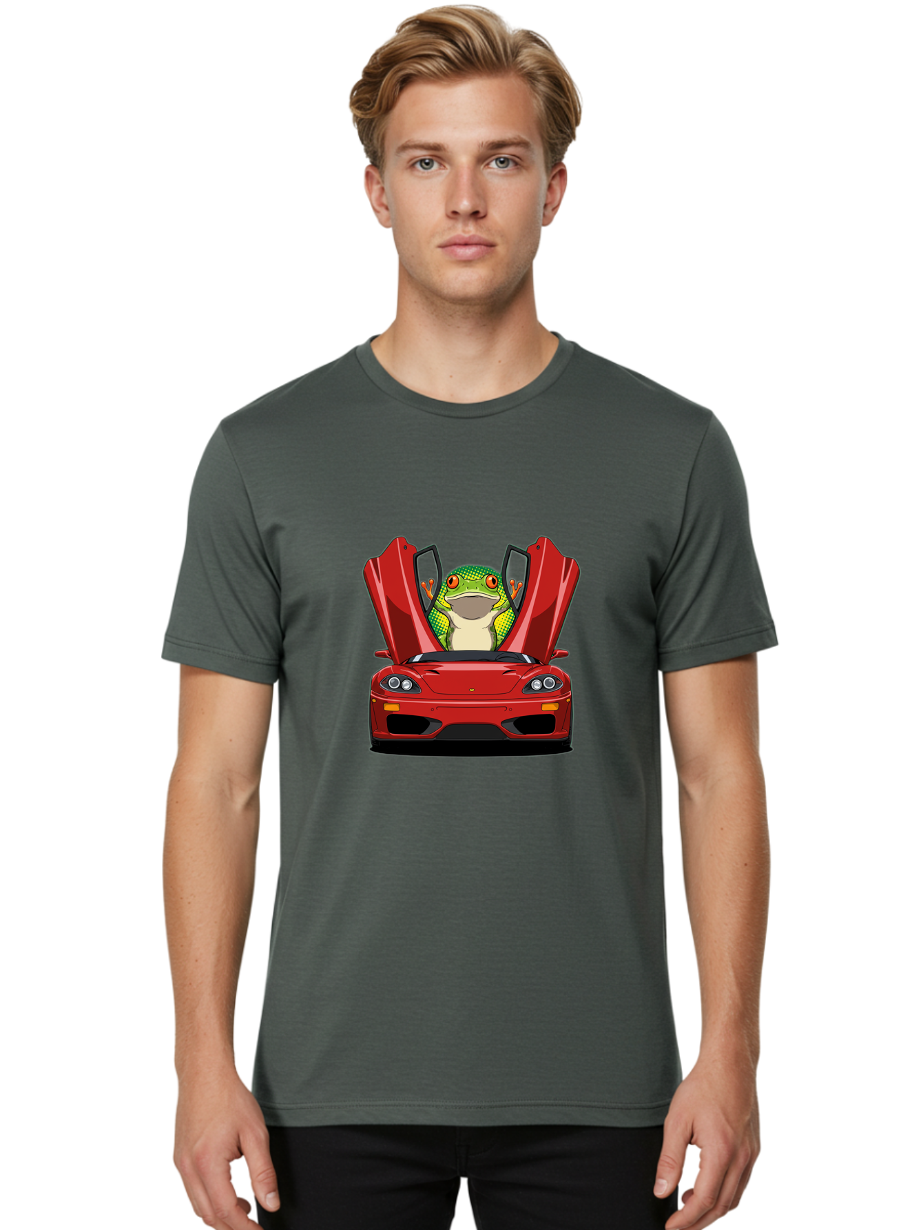 Frog-In-Red-Sports-Car-1 Men'S Graphic Tee, 100% Cotton, Comfortable Casual Summer Wear, Machine Washable, Vintage Camera, Old Camera, Antique Camera, Black Camera, Classic Photography, Photography Equipment, Nostalgic Device, Film Camera, Baf836