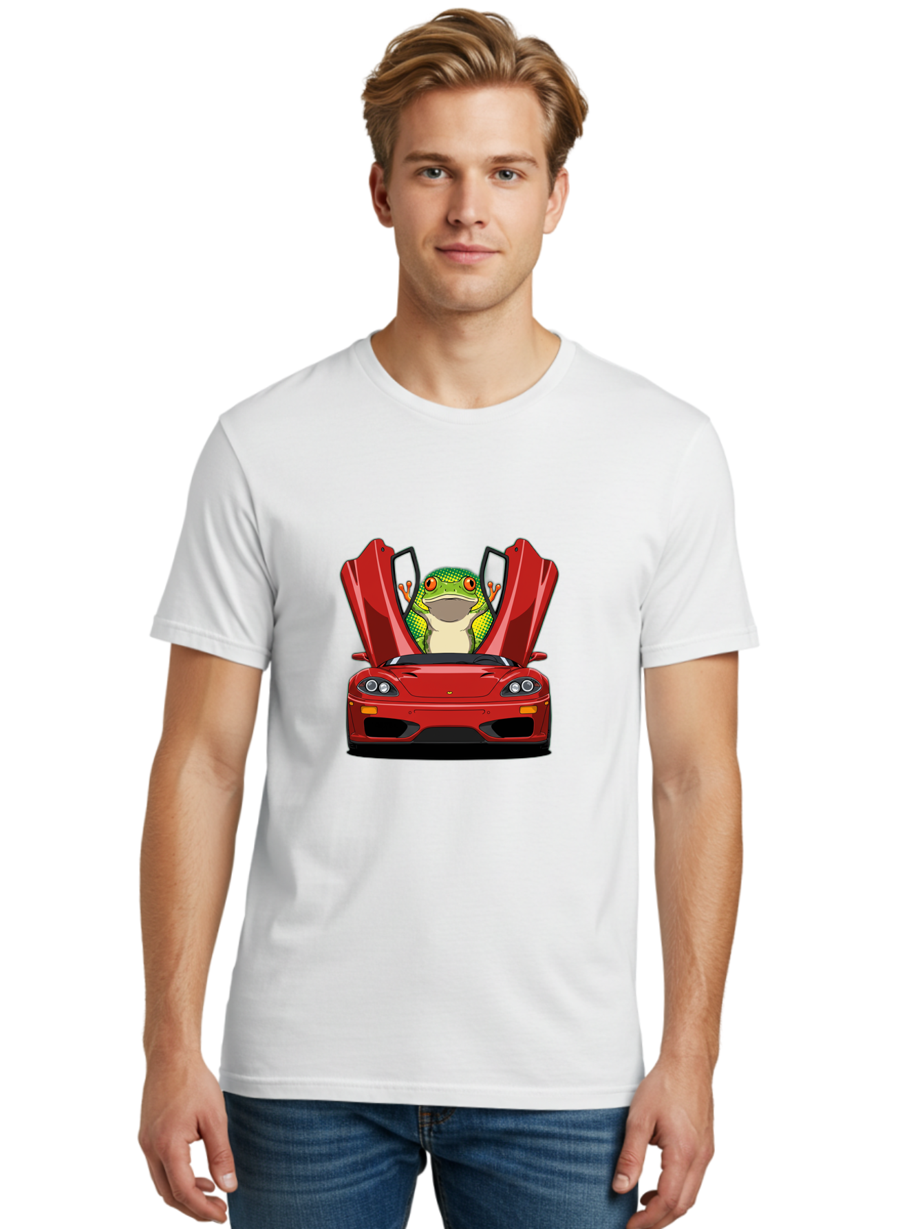 Frog-In-Red-Sports-Car-1 Men'S Graphic Tee, 100% Cotton, Comfortable Casual Summer Wear, Machine Washable, Vintage Camera, Old Camera, Antique Camera, Black Camera, Classic Photography, Photography Equipment, Nostalgic Device, Film Camera, Baf836