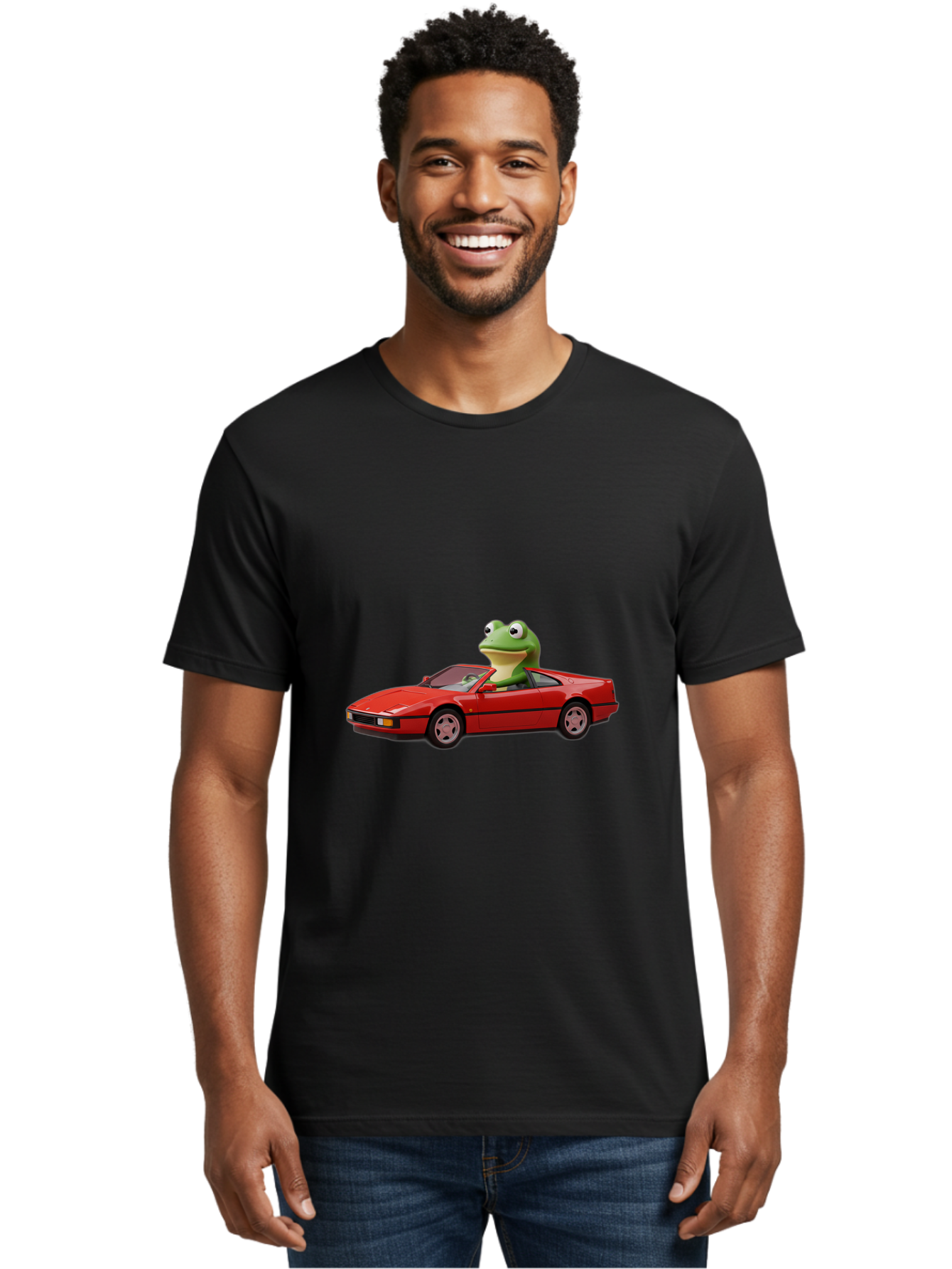 Frog-In-Red-Sports-Car-2 Men'S Graphic Tee, 100% Cotton, Comfortable Casual Summer Wear, Machine Washable, Vintage Camera, Old Camera, Antique Camera, Black Camera, Classic Photography, Photography Equipment, Nostalgic Device, Film Camera, Baf837