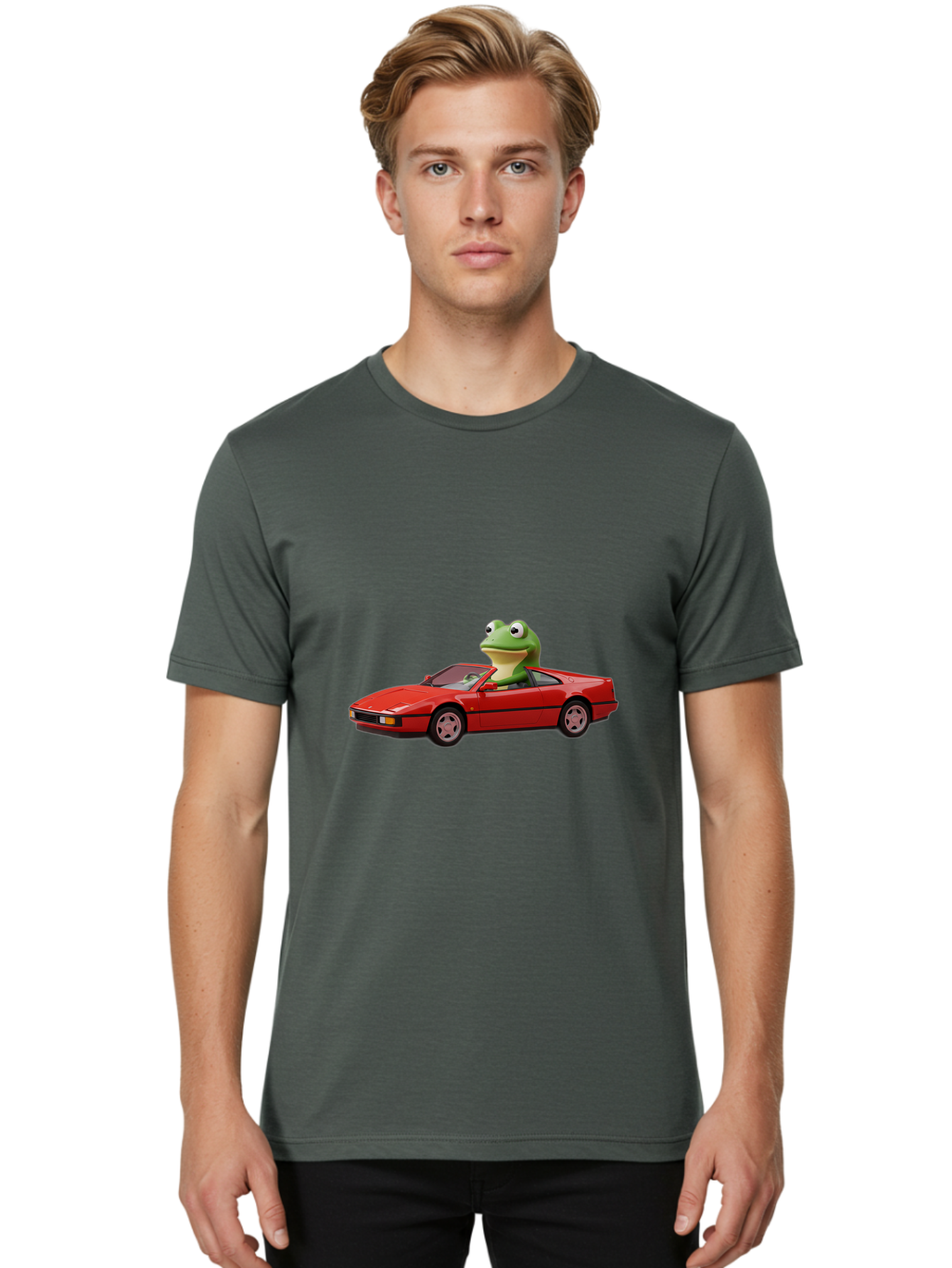 Frog-In-Red-Sports-Car-2 Men'S Graphic Tee, 100% Cotton, Comfortable Casual Summer Wear, Machine Washable, Vintage Camera, Old Camera, Antique Camera, Black Camera, Classic Photography, Photography Equipment, Nostalgic Device, Film Camera, Baf837