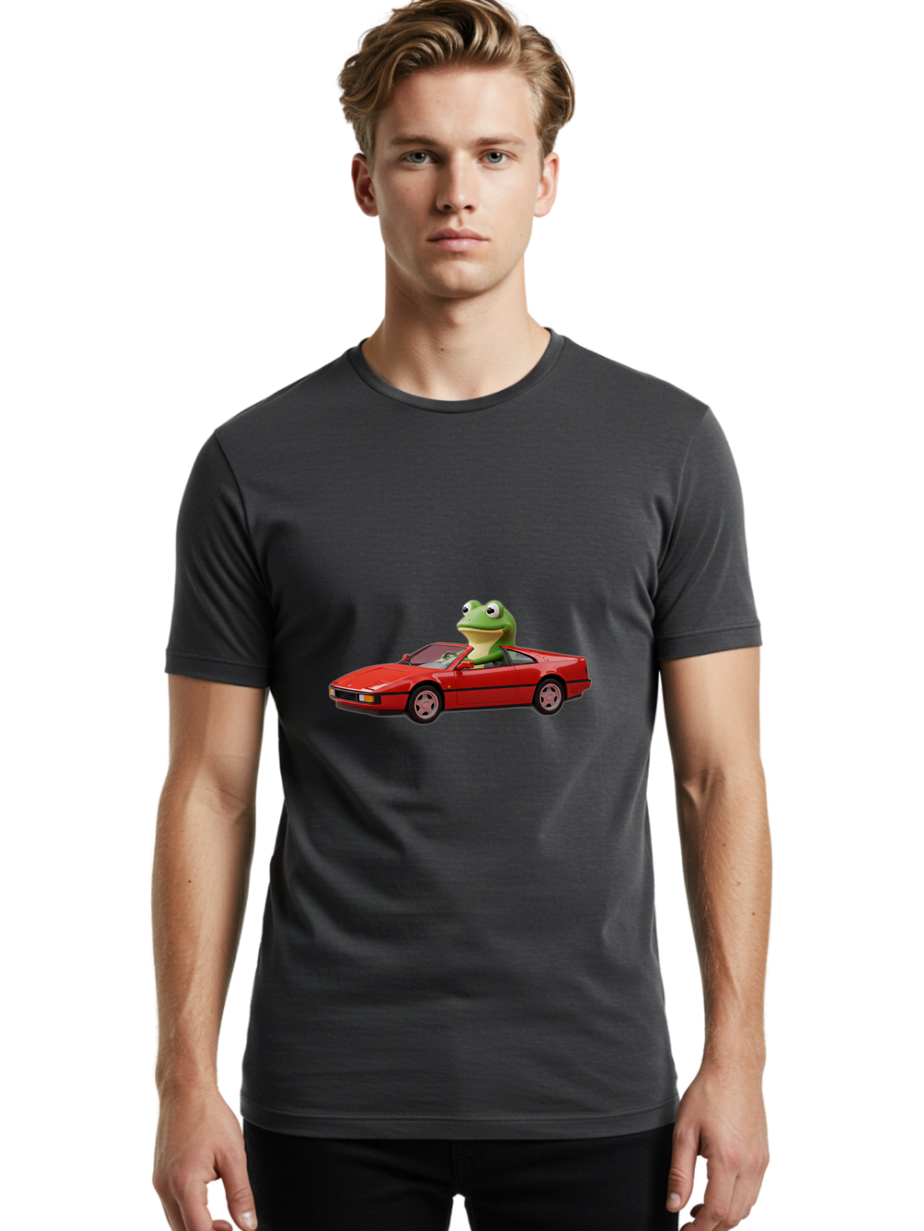 Frog-In-Red-Sports-Car-2 Men'S Graphic Tee, 100% Cotton, Comfortable Casual Summer Wear, Machine Washable, Vintage Camera, Old Camera, Antique Camera, Black Camera, Classic Photography, Photography Equipment, Nostalgic Device, Film Camera, Baf837