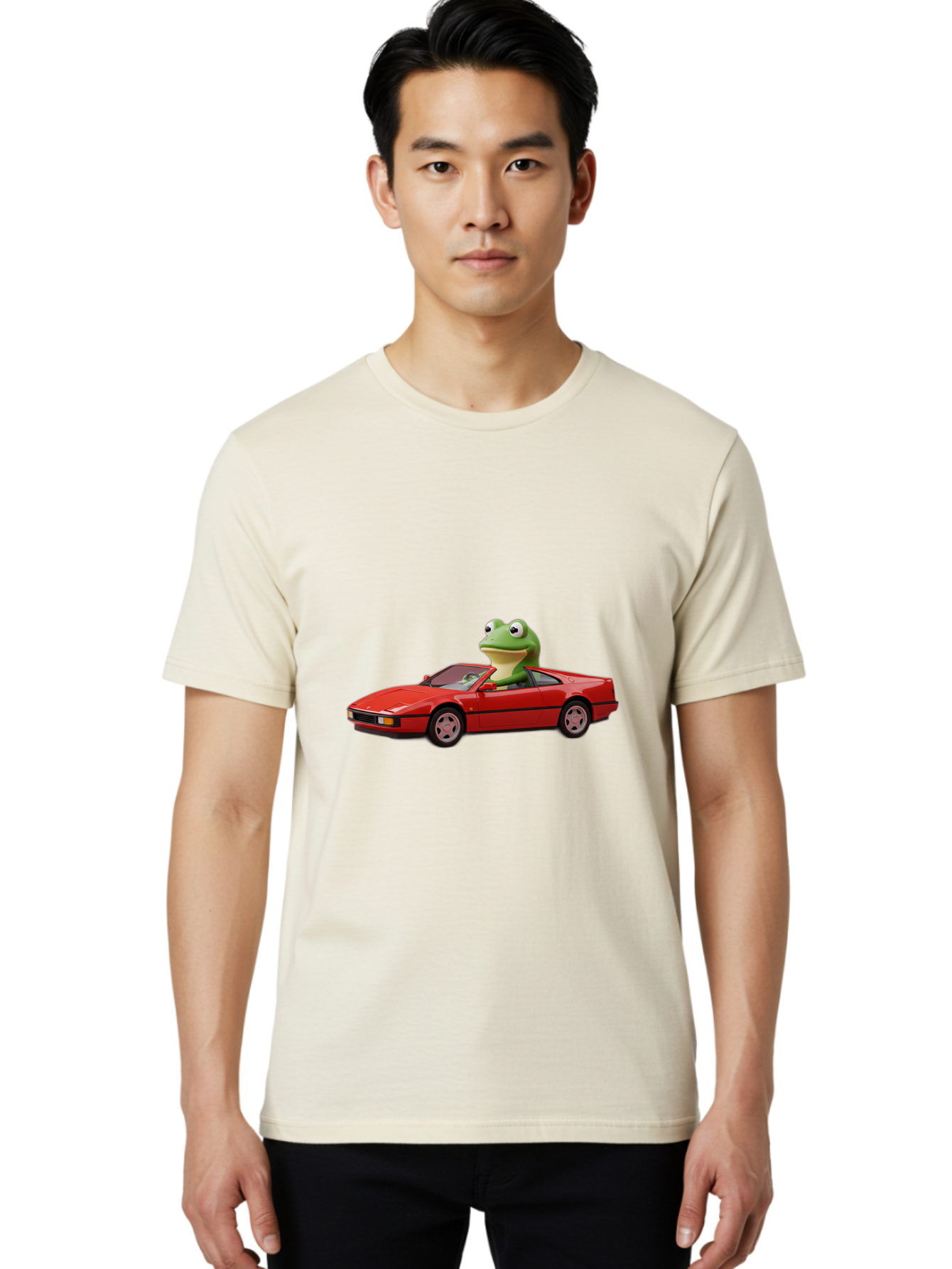 Frog-In-Red-Sports-Car-2 Men'S Graphic Tee, 100% Cotton, Comfortable Casual Summer Wear, Machine Washable, Vintage Camera, Old Camera, Antique Camera, Black Camera, Classic Photography, Photography Equipment, Nostalgic Device, Film Camera, Baf837