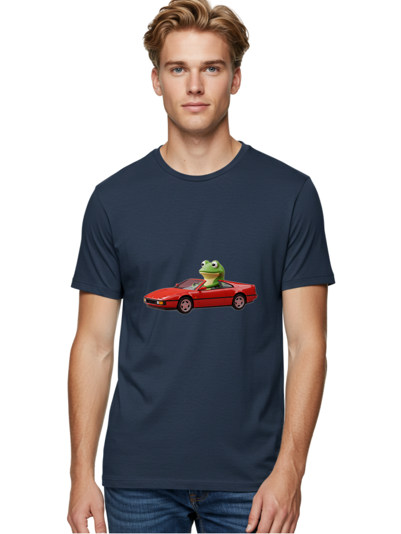 Frog-In-Red-Sports-Car-2 Men'S Graphic Tee, 100% Cotton, Comfortable Casual Summer Wear, Machine Washable, Vintage Camera, Old Camera, Antique Camera, Black Camera, Classic Photography, Photography Equipment, Nostalgic Device, Film Camera, Baf837