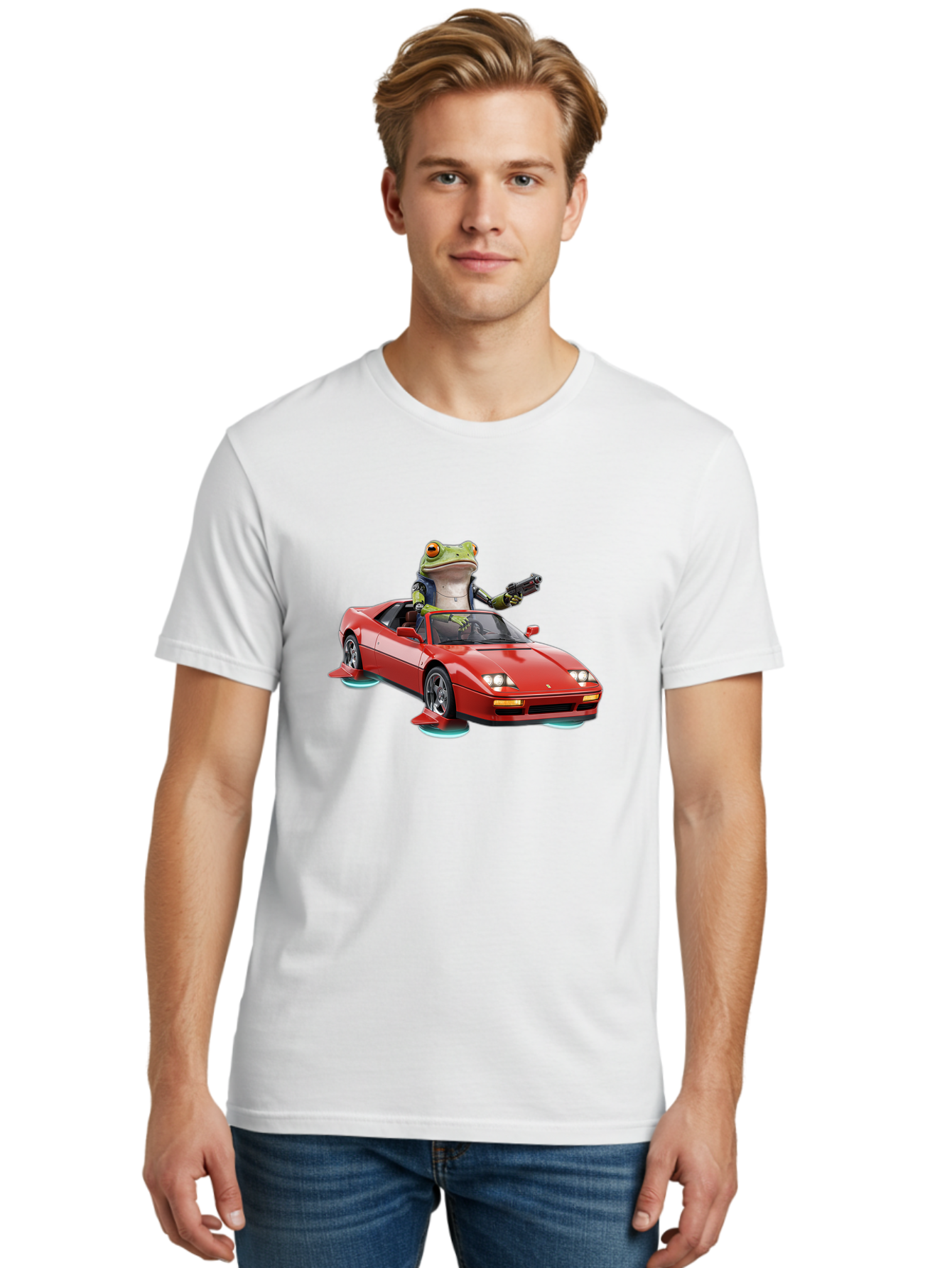 Frog-With-Gun-In-Ferrari Men'S Graphic Tee, 100% Cotton, Comfortable Casual Summer Wear, Machine Washable, Vintage Camera, Old Camera, Antique Camera, Black Camera, Classic Photography, Photography Equipment, Nostalgic Device, Film Camera, Baf847