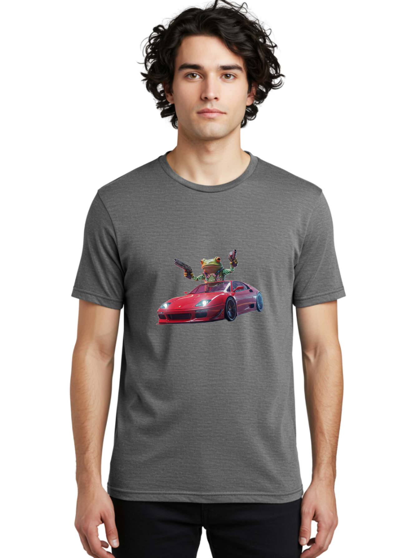 Frog-With-Guns-On-Ferrari Men'S Graphic Tee, 100% Cotton, Comfortable Casual Summer Wear, Machine Washable, Vintage Camera, Old Camera, Antique Camera, Black Camera, Classic Photography, Photography Equipment, Nostalgic Device, Film Camera, Baf848