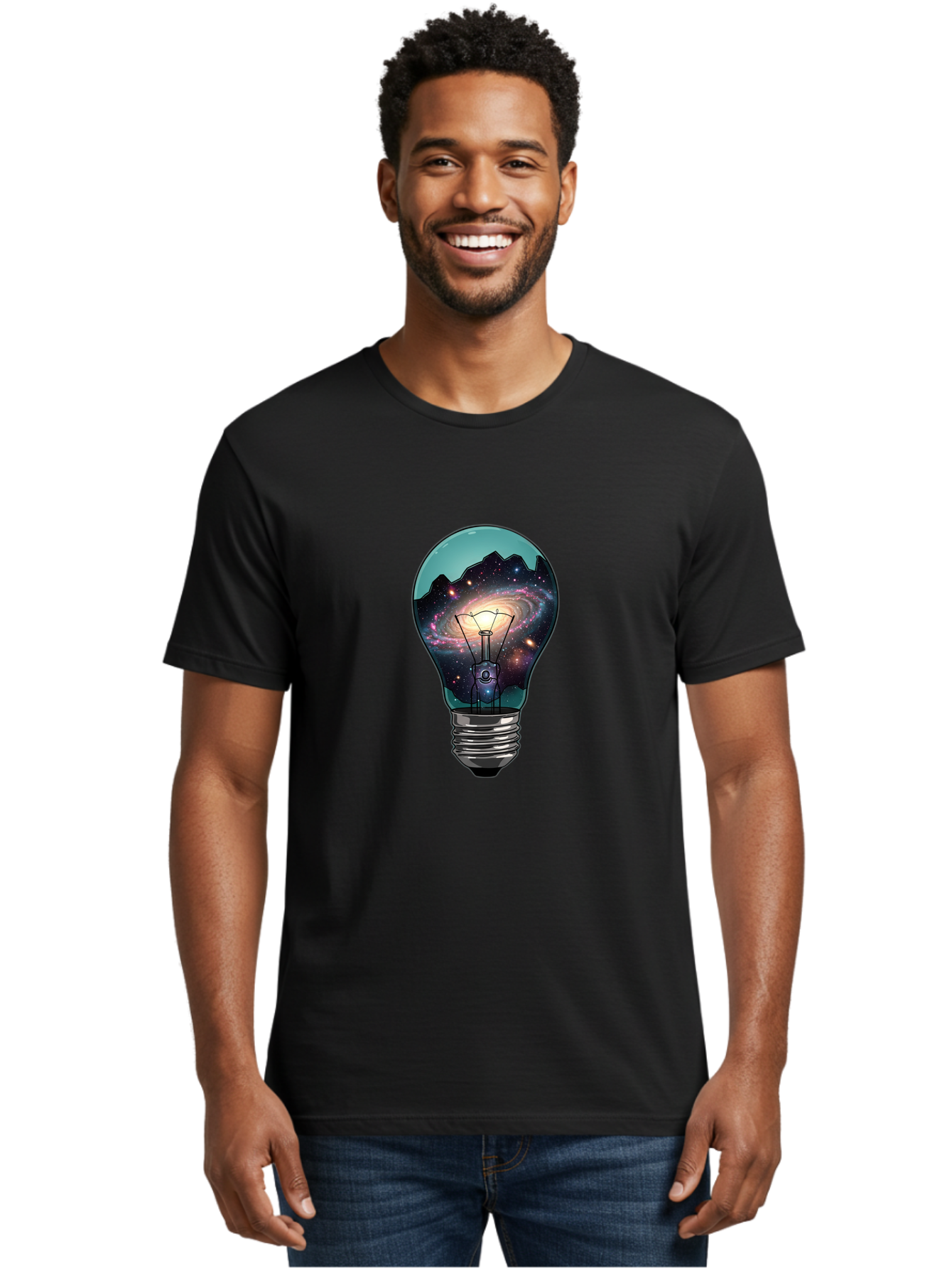 Galaxy-Light-Bulb Men'S Graphic Tee, 100% Cotton, Comfortable Casual Summer Wear, Machine Washable, Vintage Camera, Old Camera, Antique Camera, Black Camera, Classic Photography, Photography Equipment, Nostalgic Device, Film Camera, Camera Art Baf851