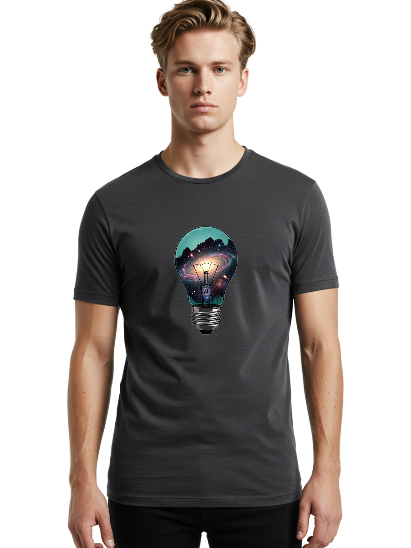 Galaxy-Light-Bulb Men'S Graphic Tee, 100% Cotton, Comfortable Casual Summer Wear, Machine Washable, Vintage Camera, Old Camera, Antique Camera, Black Camera, Classic Photography, Photography Equipment, Nostalgic Device, Film Camera, Camera Art Baf851