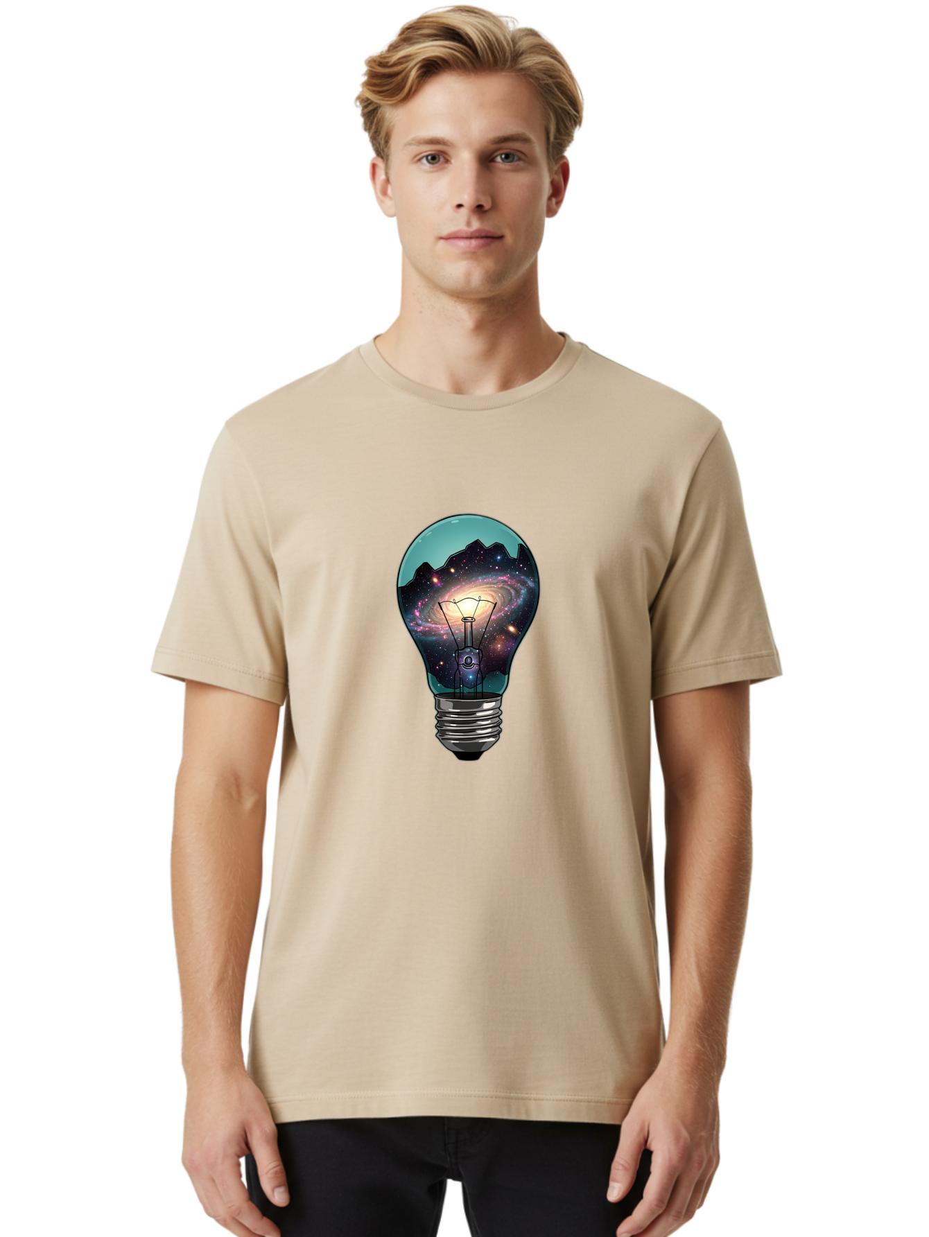 Galaxy-Light-Bulb Men'S Graphic Tee, 100% Cotton, Comfortable Casual Summer Wear, Machine Washable, Vintage Camera, Old Camera, Antique Camera, Black Camera, Classic Photography, Photography Equipment, Nostalgic Device, Film Camera, Camera Art Baf851