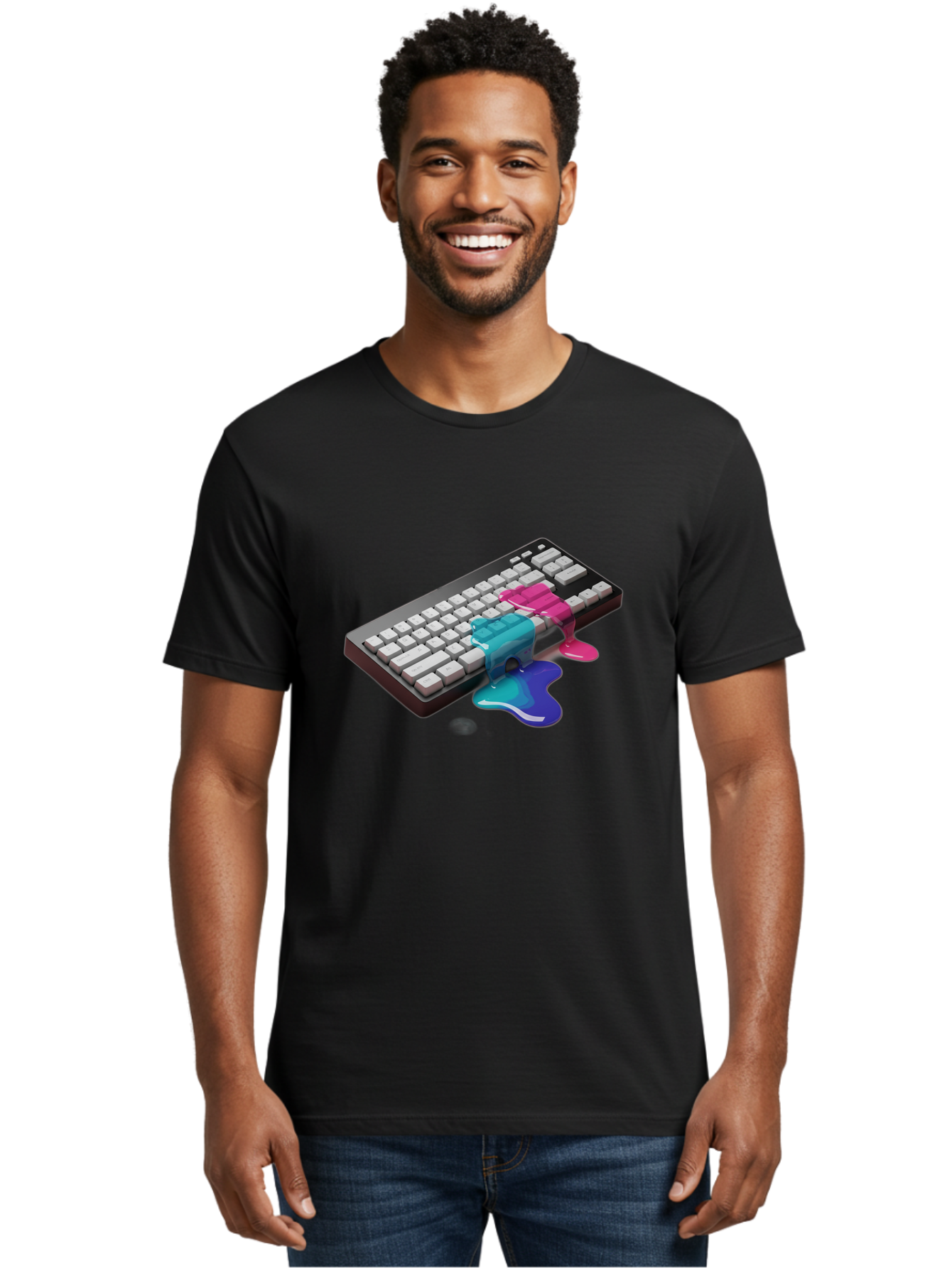 Keyboard-With-Paint-Dripping Men'S Graphic Tee, 100% Cotton, Comfortable Casual Summer Wear, Machine Washable, Vintage Camera, Old Camera, Antique Camera, Black Camera, Classic Photography, Photography Equipment, Nostalgic Device, Film Camera, Baf866