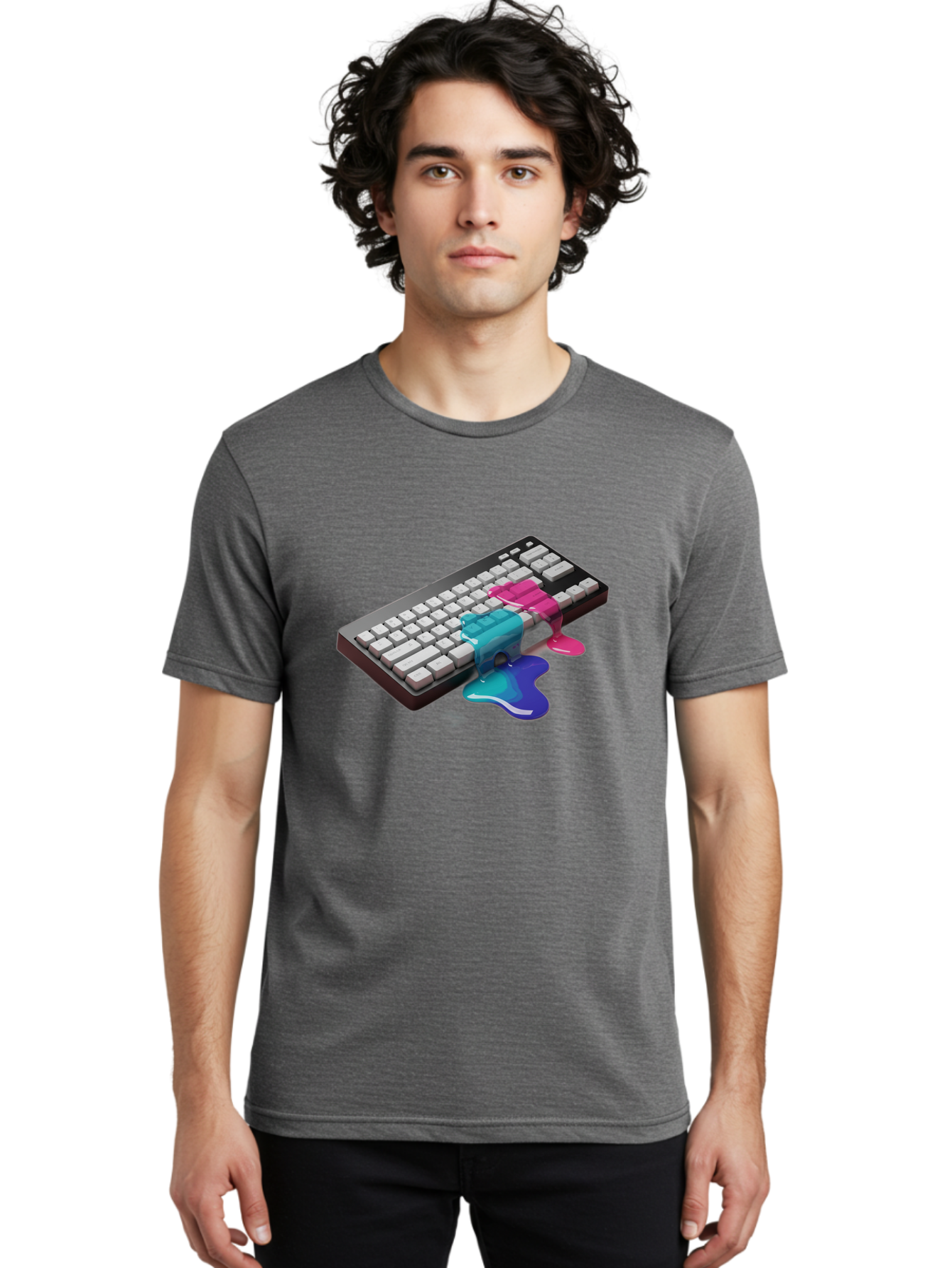 Keyboard-With-Paint-Dripping Men'S Graphic Tee, 100% Cotton, Comfortable Casual Summer Wear, Machine Washable, Vintage Camera, Old Camera, Antique Camera, Black Camera, Classic Photography, Photography Equipment, Nostalgic Device, Film Camera, Baf866