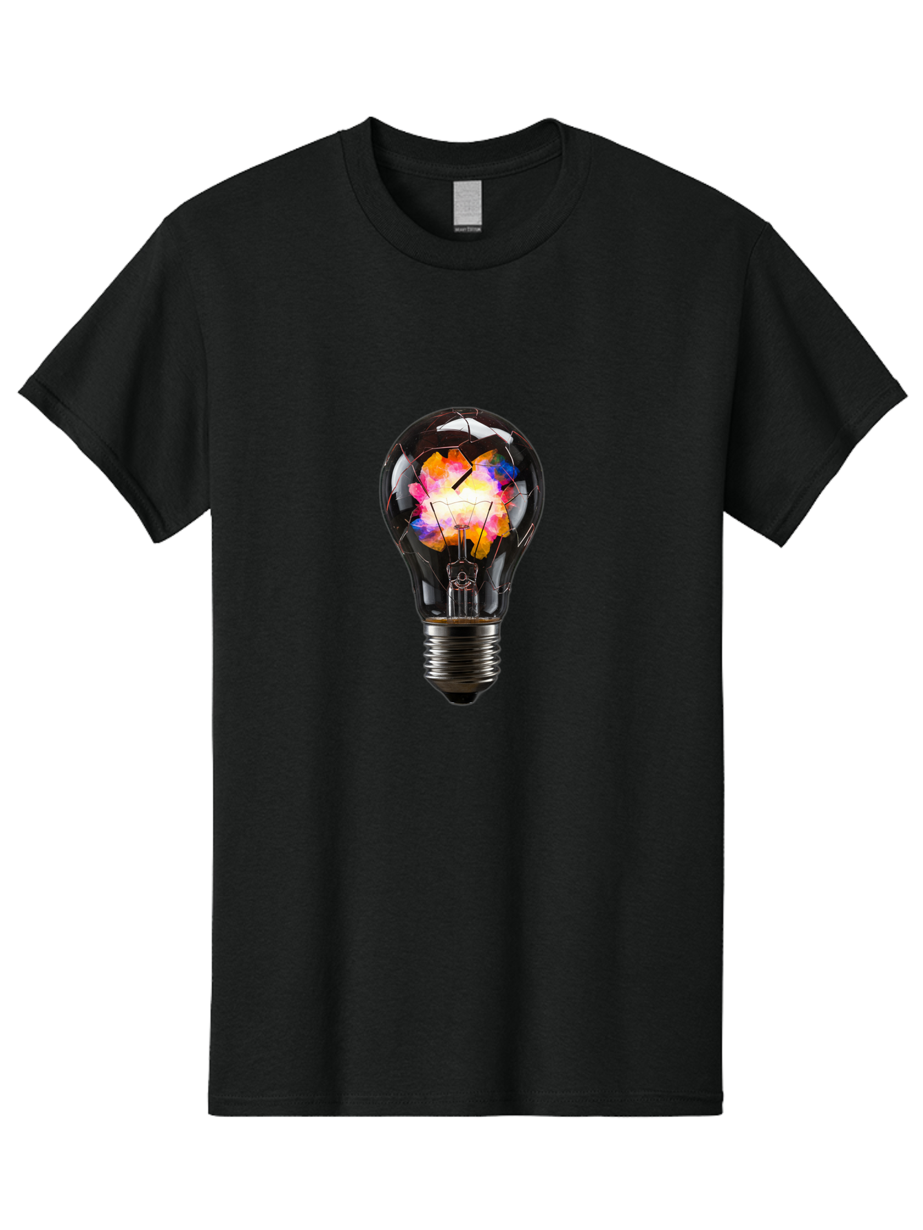 Light-Bulb-With-Colorful-Fractured-Filament Men'S Graphic Tee, 100% Cotton, Comfortable Casual Summer Wear, Machine Washable, Vintage Camera, Old Camera, Antique Camera, Black Camera, Classic Photography, Photography Equipment, Baf889