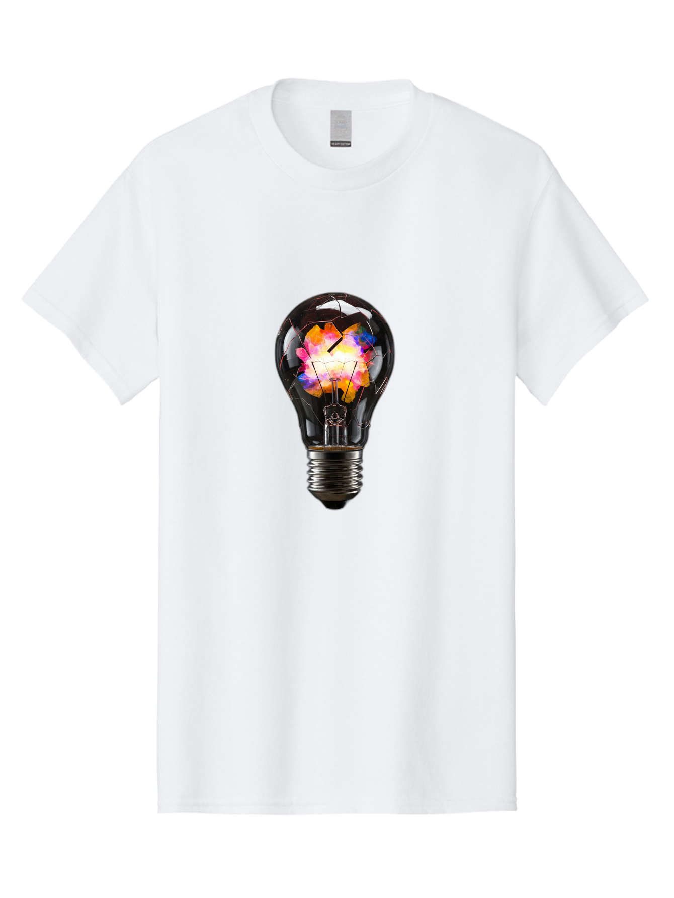 Light-Bulb-With-Colorful-Fractured-Filament Men'S Graphic Tee, 100% Cotton, Comfortable Casual Summer Wear, Machine Washable, Vintage Camera, Old Camera, Antique Camera, Black Camera, Classic Photography, Photography Equipment, Baf889