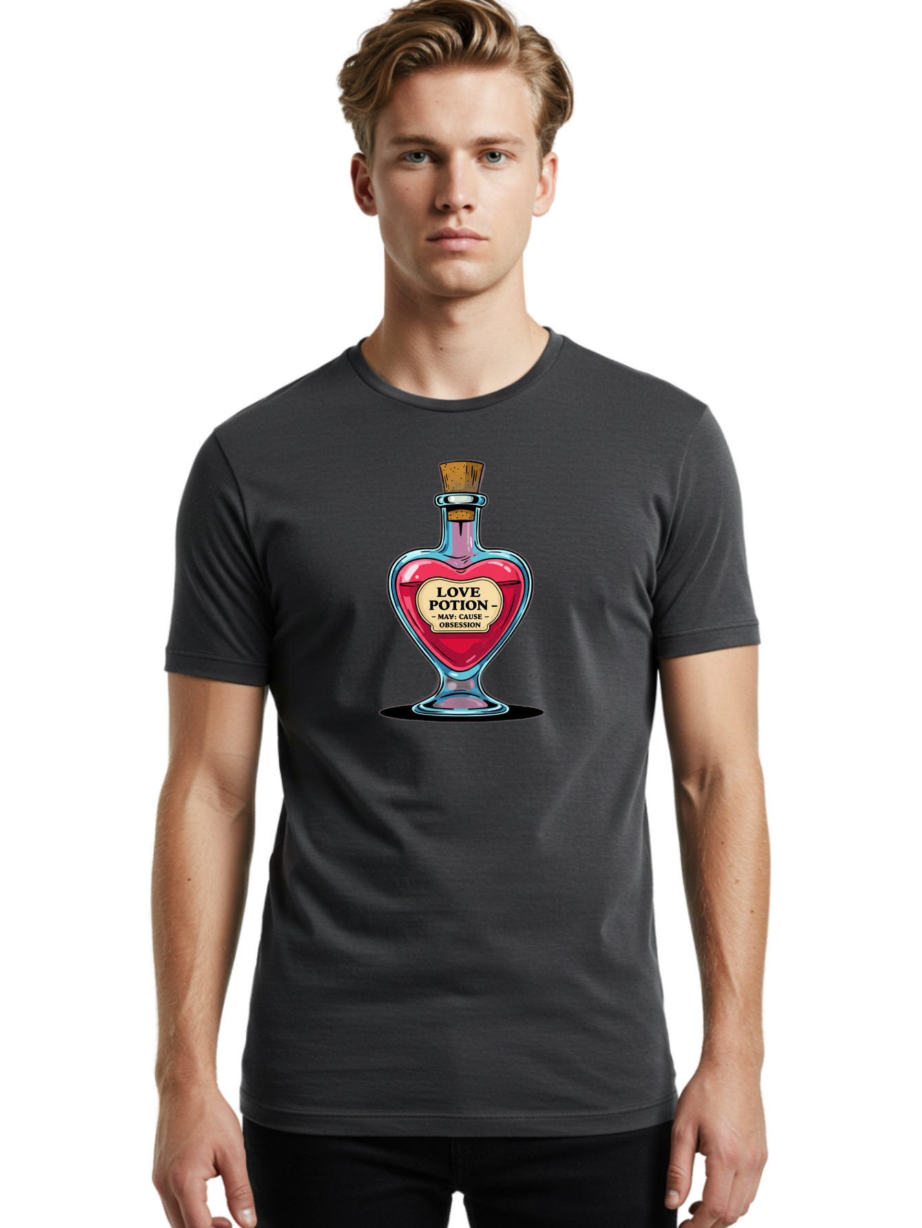 Love-Potion-Bottle Men'S Graphic Tee, 100% Cotton, Comfortable Casual Summer Wear, Machine Washable, Vintage Camera, Old Camera, Antique Camera, Black Camera, Classic Photography, Photography Equipment, Nostalgic Device, Film Camera, Baf903