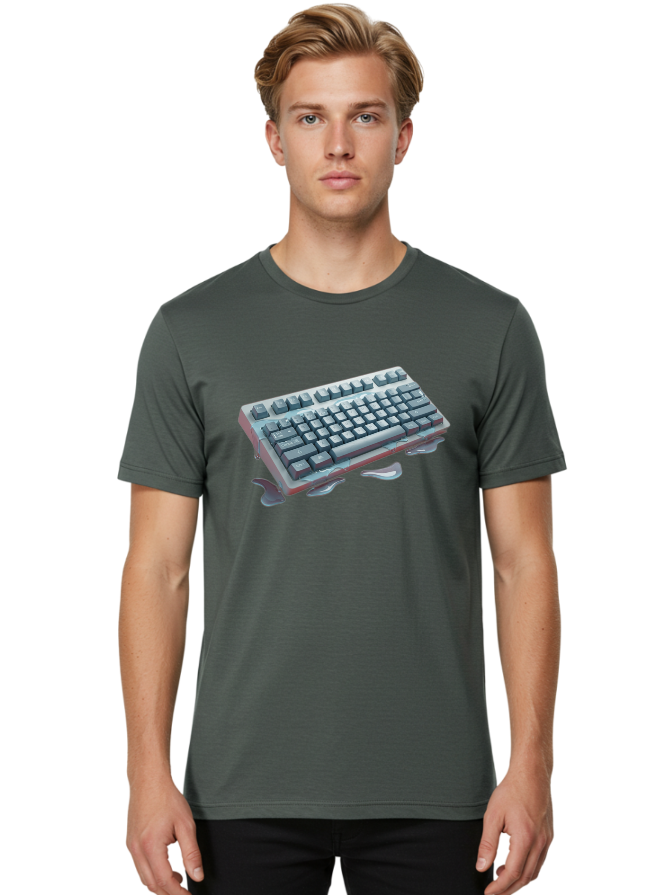 Melting-Keyboard-2 Men'S Graphic Tee, 100% Cotton, Comfortable Casual Summer Wear, Machine Washable, Vintage Camera, Old Camera, Antique Camera, Black Camera, Classic Photography, Photography Equipment, Nostalgic Device, Film Camera, Baf908