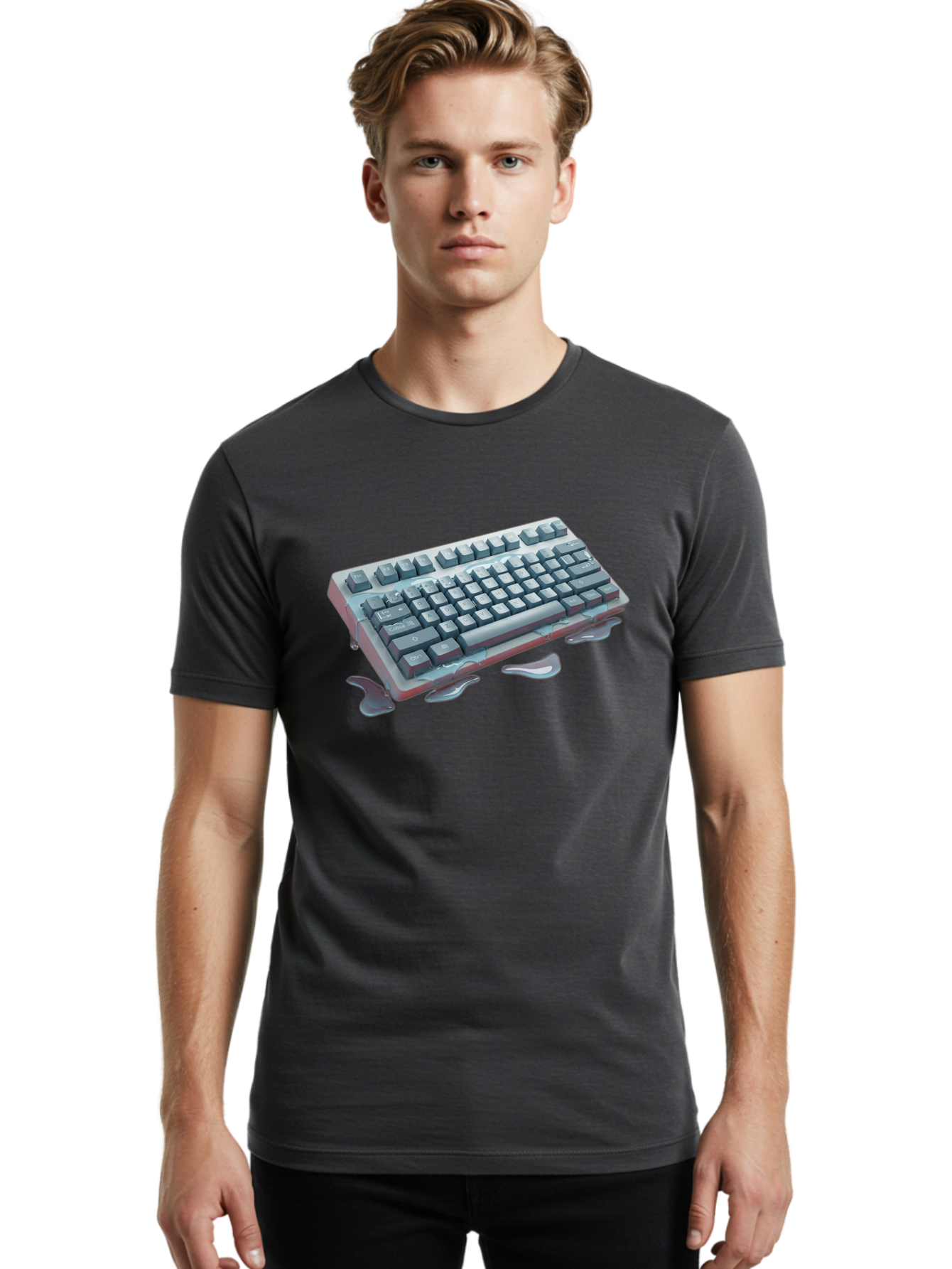 Melting-Keyboard-2 Men'S Graphic Tee, 100% Cotton, Comfortable Casual Summer Wear, Machine Washable, Vintage Camera, Old Camera, Antique Camera, Black Camera, Classic Photography, Photography Equipment, Nostalgic Device, Film Camera, Baf908