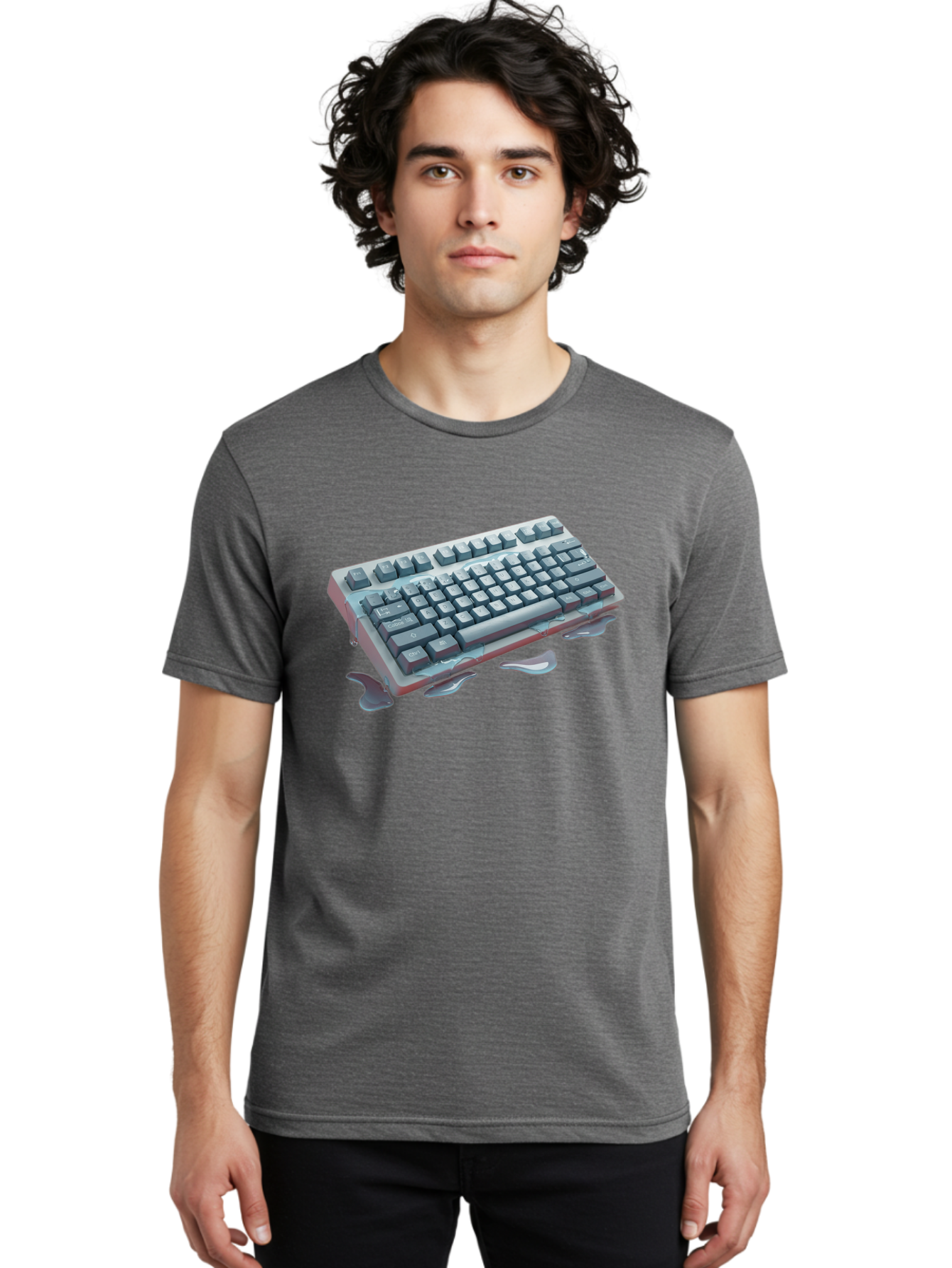 Melting-Keyboard-2 Men'S Graphic Tee, 100% Cotton, Comfortable Casual Summer Wear, Machine Washable, Vintage Camera, Old Camera, Antique Camera, Black Camera, Classic Photography, Photography Equipment, Nostalgic Device, Film Camera, Baf908