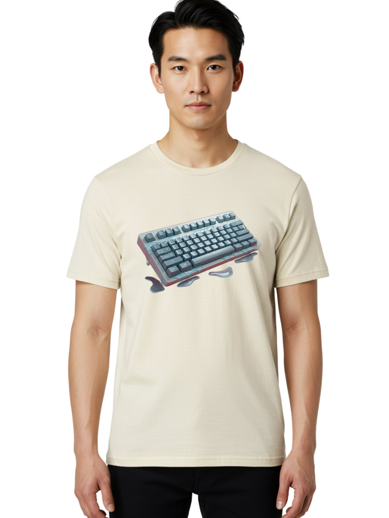Melting-Keyboard-2 Men'S Graphic Tee, 100% Cotton, Comfortable Casual Summer Wear, Machine Washable, Vintage Camera, Old Camera, Antique Camera, Black Camera, Classic Photography, Photography Equipment, Nostalgic Device, Film Camera, Baf908