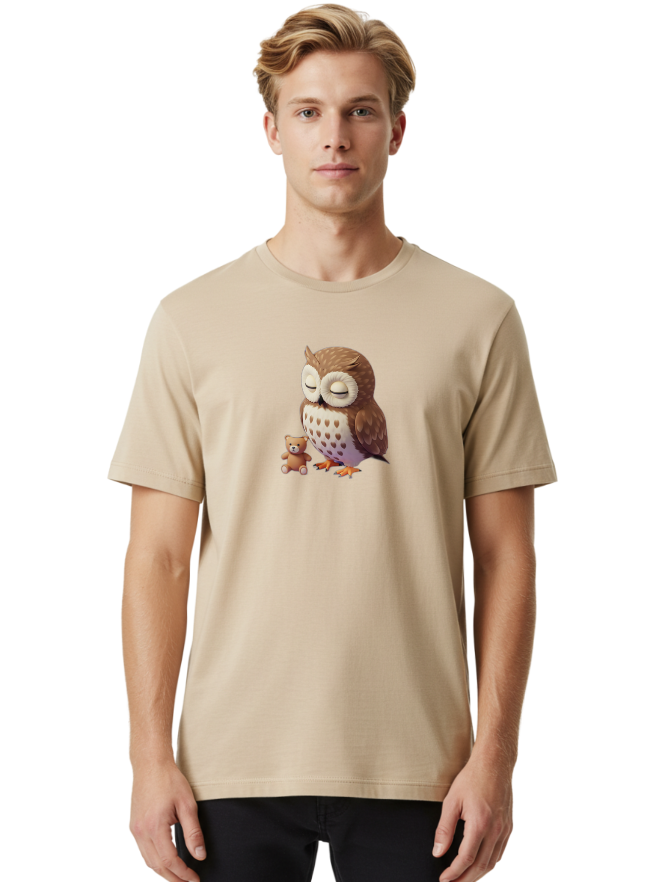 Owl-And-Teddy-1 Men'S Graphic Tee, 100% Cotton, Comfortable Casual Summer Wear, Machine Washable, Vintage Camera, Old Camera, Antique Camera, Black Camera, Classic Photography, Photography Equipment, Nostalgic Device, Film Camera, Camera Art Baf912