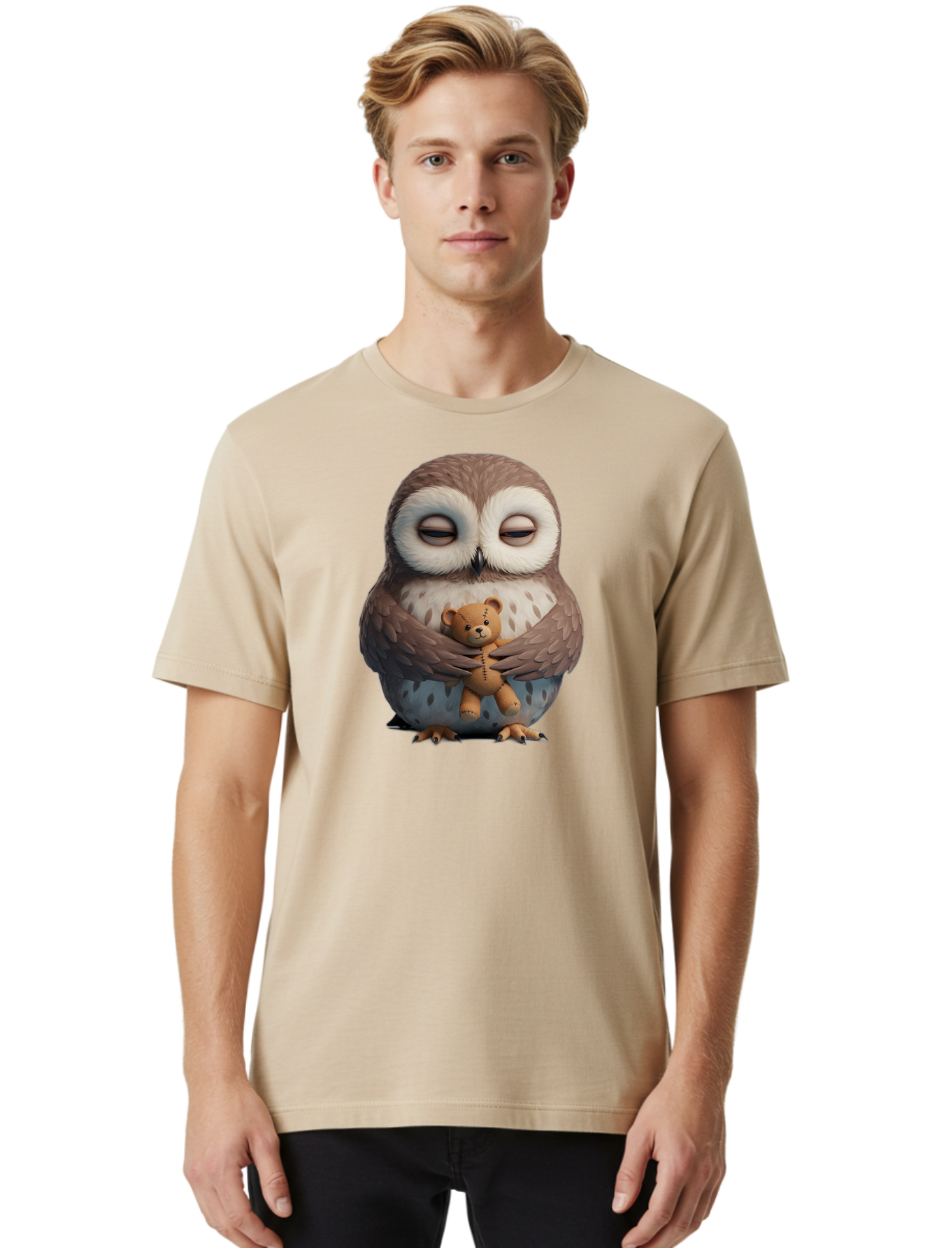 Owl-Holding-Teddy Men'S Graphic Tee, 100% Cotton, Comfortable Casual Summer Wear, Machine Washable, Vintage Camera, Old Camera, Antique Camera, Black Camera, Classic Photography, Photography Equipment, Nostalgic Device, Film Camera, Camera Art Baf918