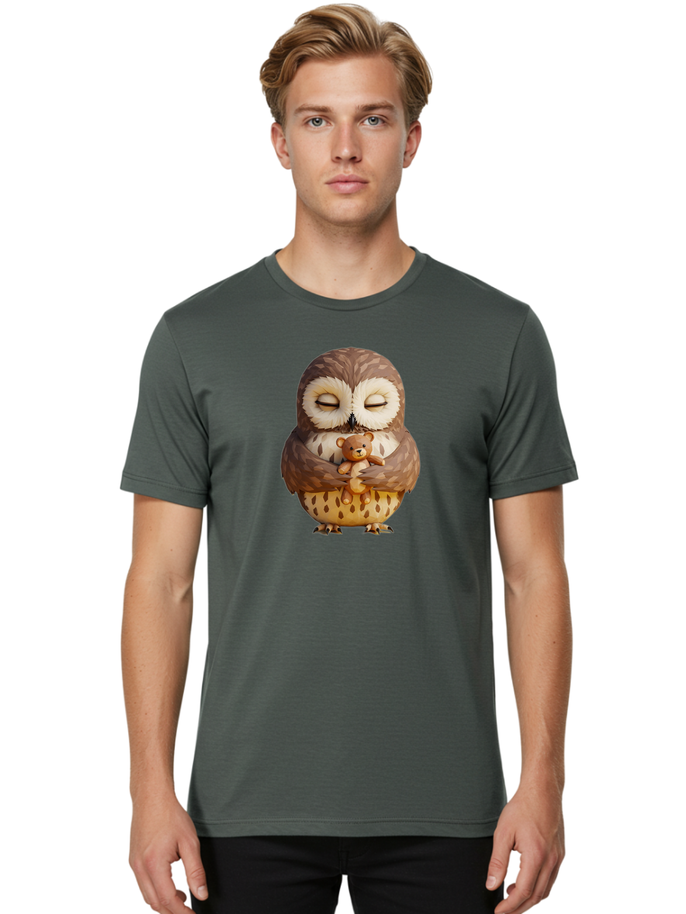 Owl-Hugging-Teddy-1 Men'S Graphic Tee, 100% Cotton, Comfortable Casual Summer Wear, Machine Washable, Vintage Camera, Old Camera, Antique Camera, Black Camera, Classic Photography, Photography Equipment, Nostalgic Device, Film Camera, Baf919