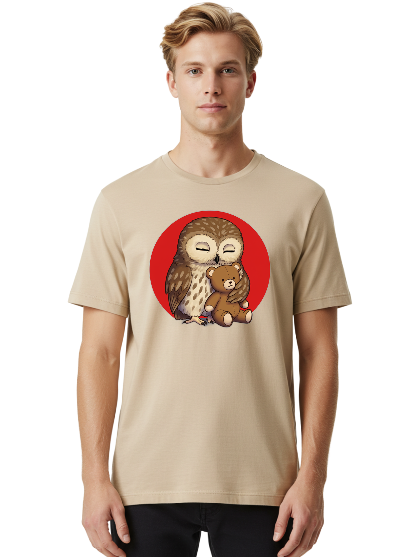 Owl-Hugging-Teddy-4 Men'S Graphic Tee, 100% Cotton, Comfortable Casual Summer Wear, Machine Washable, Vintage Camera, Old Camera, Antique Camera, Black Camera, Classic Photography, Photography Equipment, Nostalgic Device, Film Camera, Baf922