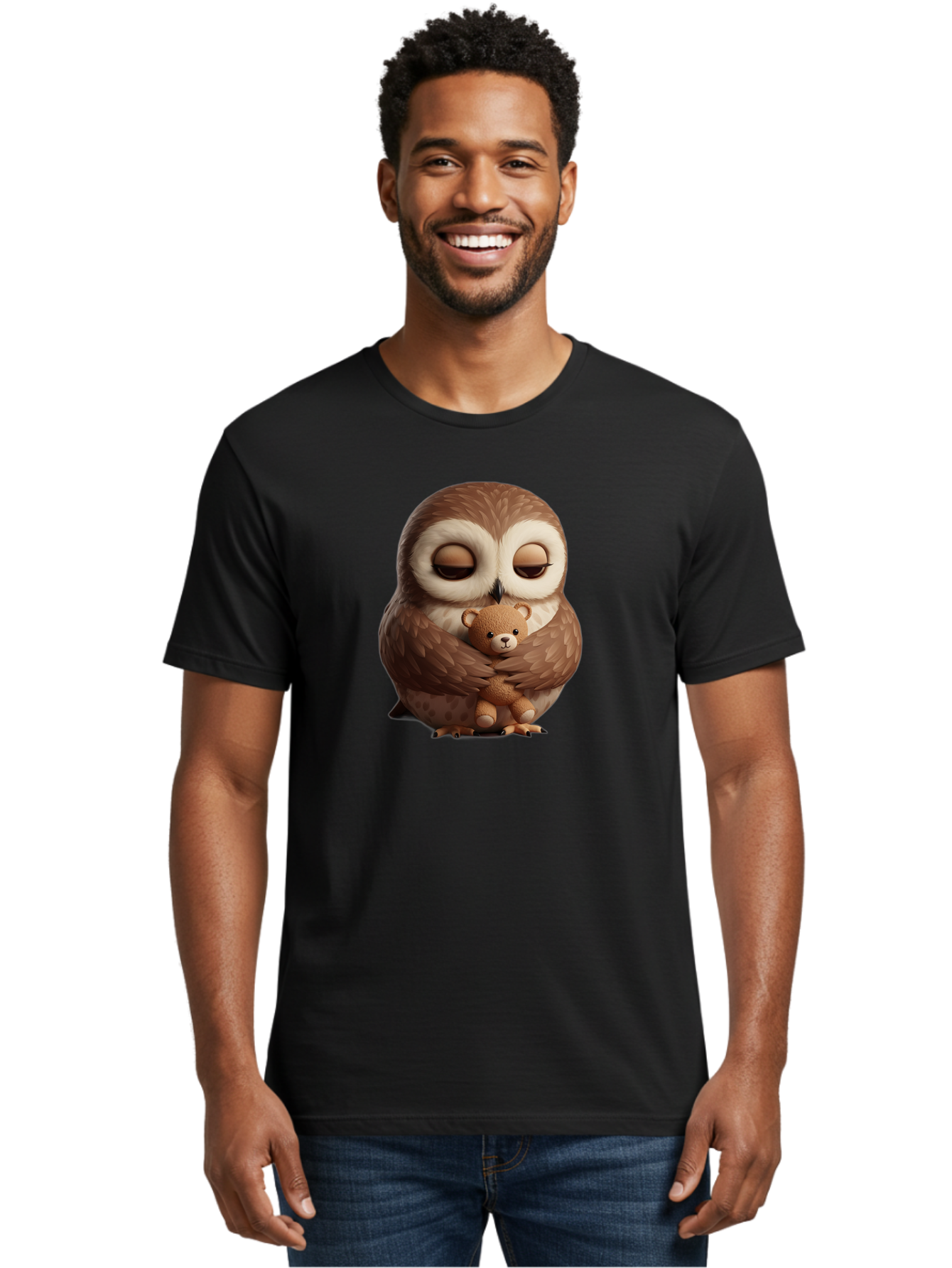 Owl-Hugging-Teddy-Bear-2 Men'S Graphic Tee, 100% Cotton, Comfortable Casual Summer Wear, Machine Washable, Vintage Camera, Old Camera, Antique Camera, Black Camera, Classic Photography, Photography Equipment, Nostalgic Device, Film Camera, Baf927