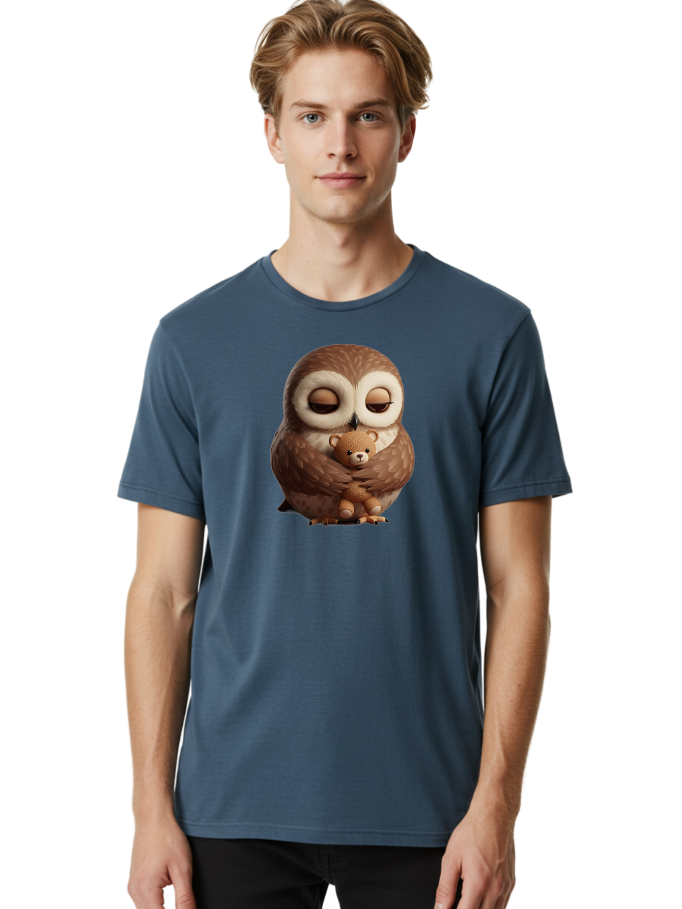 Owl-Hugging-Teddy-Bear-2 Men'S Graphic Tee, 100% Cotton, Comfortable Casual Summer Wear, Machine Washable, Vintage Camera, Old Camera, Antique Camera, Black Camera, Classic Photography, Photography Equipment, Nostalgic Device, Film Camera, Baf927