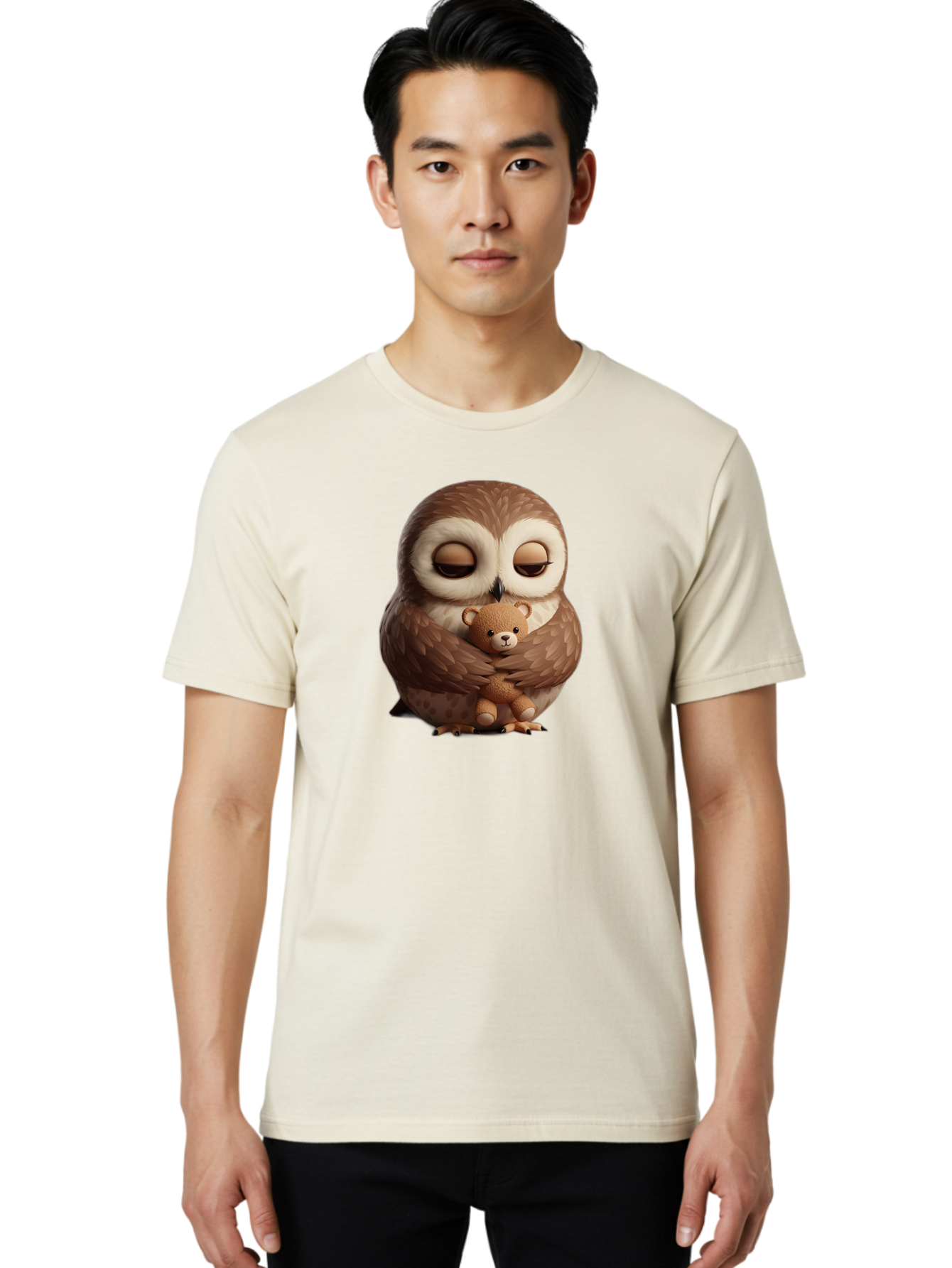 Owl-Hugging-Teddy-Bear-2 Men'S Graphic Tee, 100% Cotton, Comfortable Casual Summer Wear, Machine Washable, Vintage Camera, Old Camera, Antique Camera, Black Camera, Classic Photography, Photography Equipment, Nostalgic Device, Film Camera, Baf927