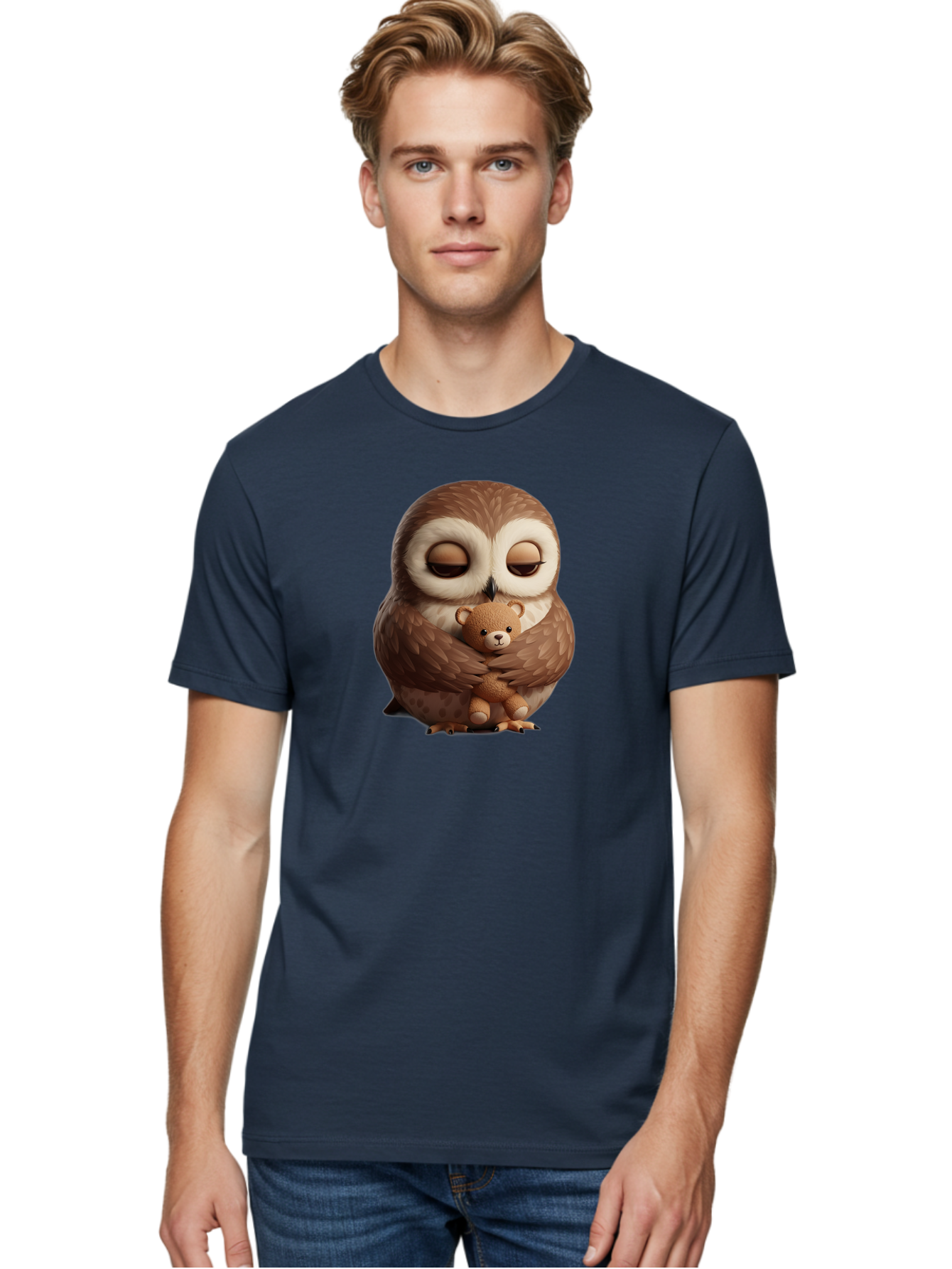 Owl-Hugging-Teddy-Bear-2 Men'S Graphic Tee, 100% Cotton, Comfortable Casual Summer Wear, Machine Washable, Vintage Camera, Old Camera, Antique Camera, Black Camera, Classic Photography, Photography Equipment, Nostalgic Device, Film Camera, Baf927