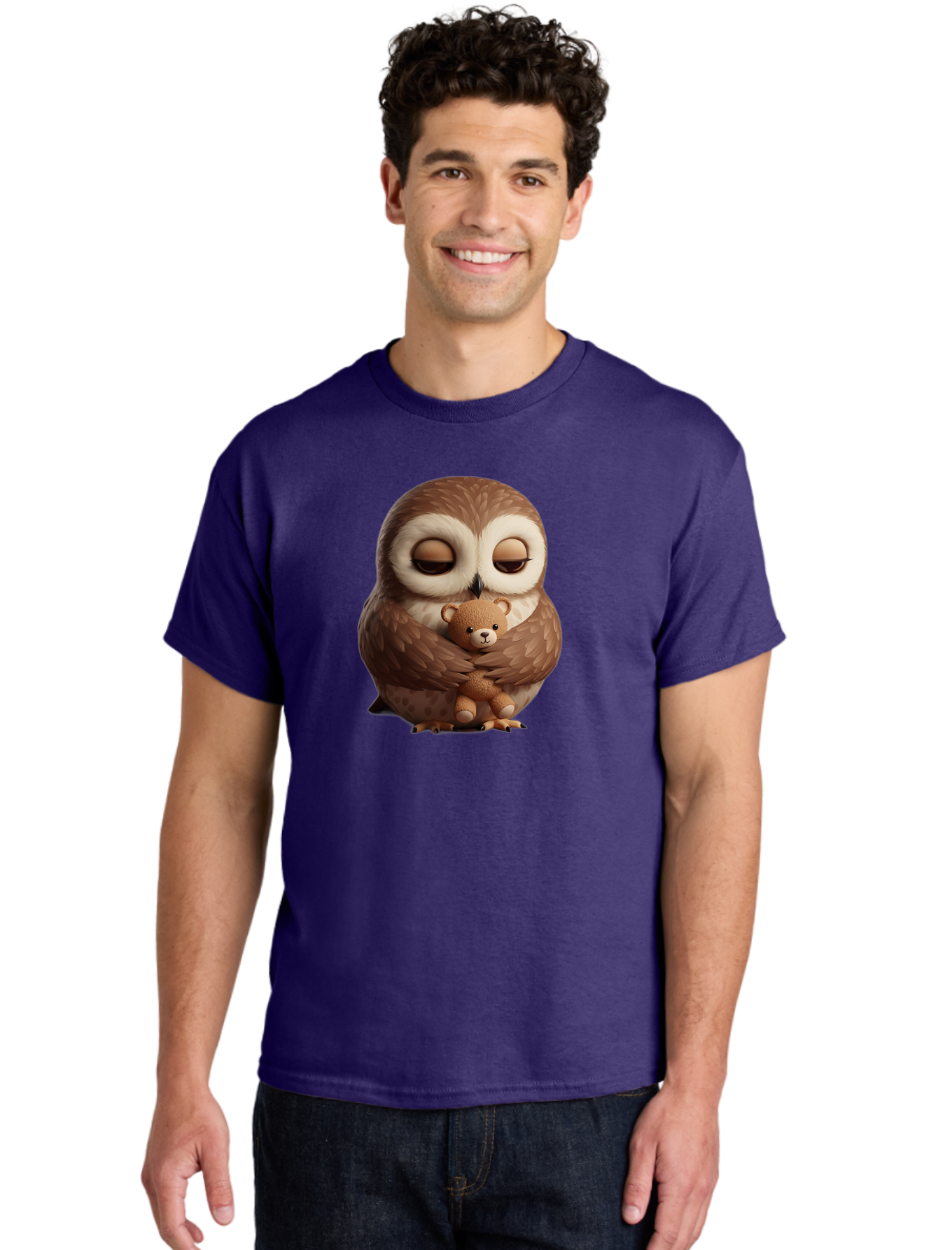 Owl-Hugging-Teddy-Bear-2 Men'S Graphic Tee, 100% Cotton, Comfortable Casual Summer Wear, Machine Washable, Vintage Camera, Old Camera, Antique Camera, Black Camera, Classic Photography, Photography Equipment, Nostalgic Device, Film Camera, Baf927