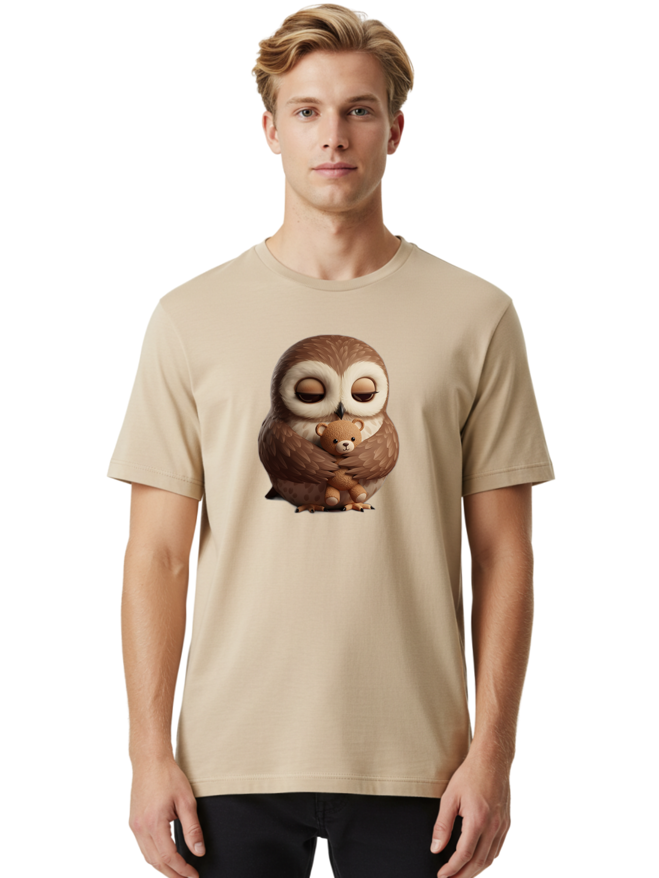 Owl-Hugging-Teddy-Bear-2 Men'S Graphic Tee, 100% Cotton, Comfortable Casual Summer Wear, Machine Washable, Vintage Camera, Old Camera, Antique Camera, Black Camera, Classic Photography, Photography Equipment, Nostalgic Device, Film Camera, Baf927