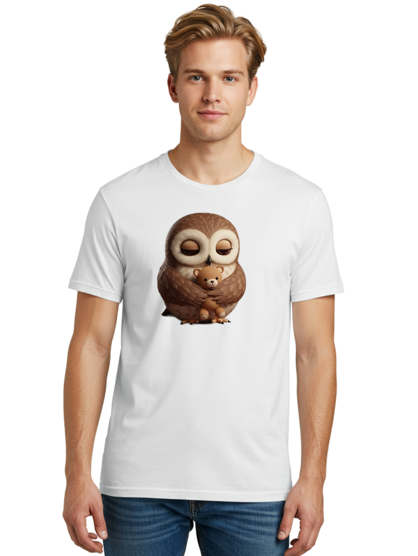 Owl-Hugging-Teddy-Bear-2 Men'S Graphic Tee, 100% Cotton, Comfortable Casual Summer Wear, Machine Washable, Vintage Camera, Old Camera, Antique Camera, Black Camera, Classic Photography, Photography Equipment, Nostalgic Device, Film Camera, Baf927