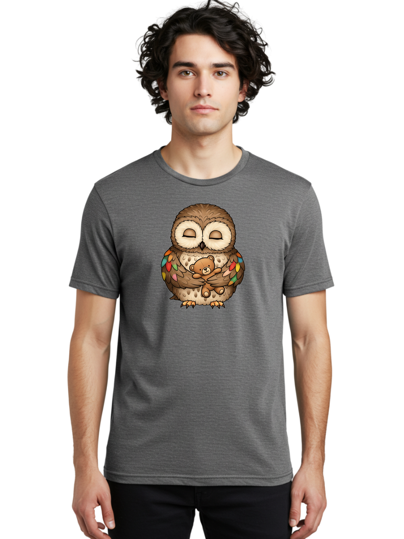 Owl-Hugging-Teddy Men'S Graphic Tee, 100% Cotton, Comfortable Casual Summer Wear, Machine Washable, Vintage Camera, Old Camera, Antique Camera, Black Camera, Classic Photography, Photography Equipment, Nostalgic Device, Film Camera, Camera Art Baf929