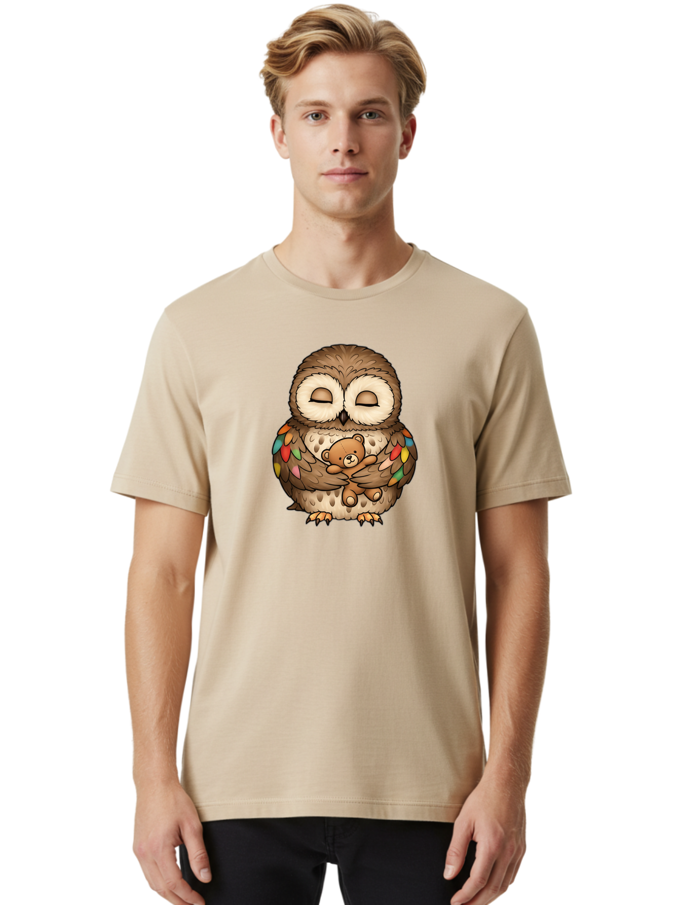 Owl-Hugging-Teddy Men'S Graphic Tee, 100% Cotton, Comfortable Casual Summer Wear, Machine Washable, Vintage Camera, Old Camera, Antique Camera, Black Camera, Classic Photography, Photography Equipment, Nostalgic Device, Film Camera, Camera Art Baf929
