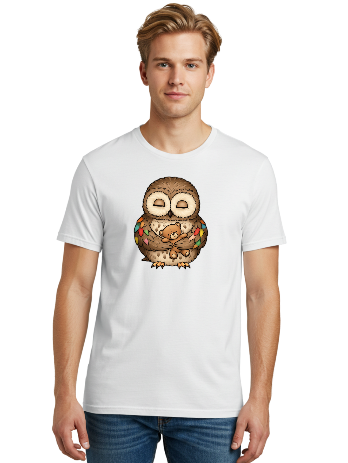 Owl-Hugging-Teddy Men'S Graphic Tee, 100% Cotton, Comfortable Casual Summer Wear, Machine Washable, Vintage Camera, Old Camera, Antique Camera, Black Camera, Classic Photography, Photography Equipment, Nostalgic Device, Film Camera, Camera Art Baf929