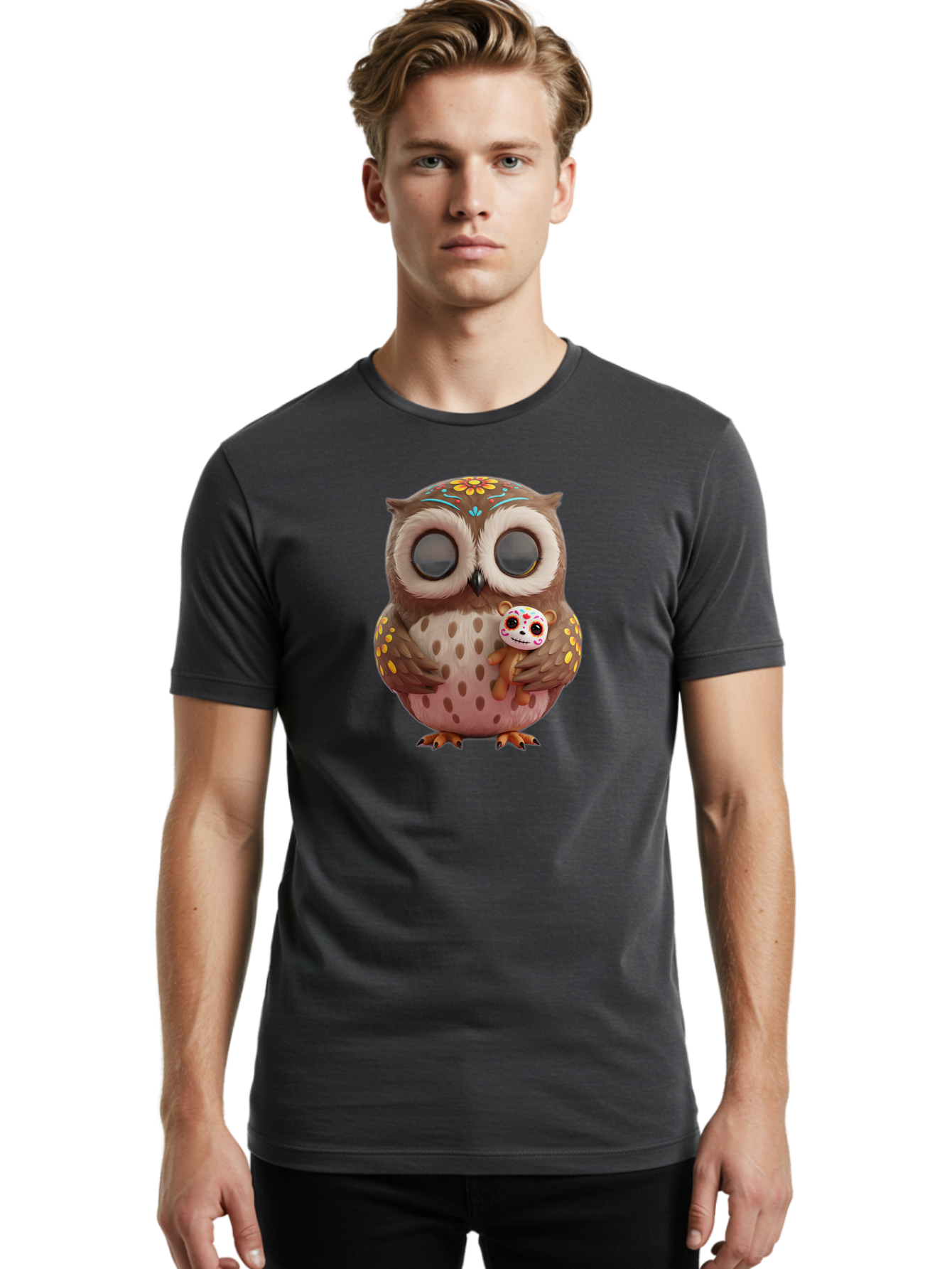 Owl-With-Sugar-Skull-Teddy-Bear Men'S Graphic Tee, 100% Cotton, Comfortable Casual Summer Wear, Machine Washable, Vintage Camera, Old Camera, Antique Camera, Black Camera, Classic Photography, Photography Equipment, Nostalgic Device, Baf935