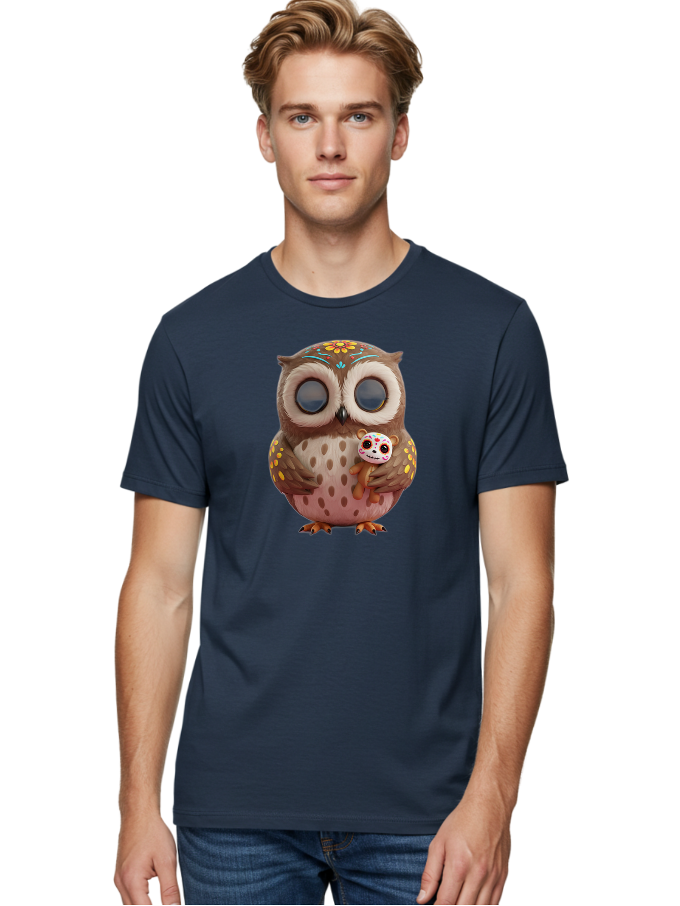 Owl-With-Sugar-Skull-Teddy-Bear Men'S Graphic Tee, 100% Cotton, Comfortable Casual Summer Wear, Machine Washable, Vintage Camera, Old Camera, Antique Camera, Black Camera, Classic Photography, Photography Equipment, Nostalgic Device, Baf935