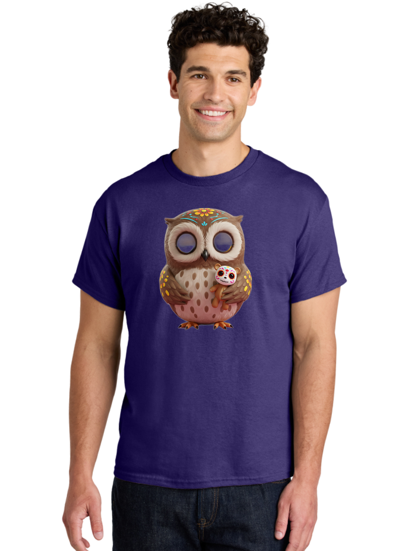 Owl-With-Sugar-Skull-Teddy-Bear Men'S Graphic Tee, 100% Cotton, Comfortable Casual Summer Wear, Machine Washable, Vintage Camera, Old Camera, Antique Camera, Black Camera, Classic Photography, Photography Equipment, Nostalgic Device, Baf935