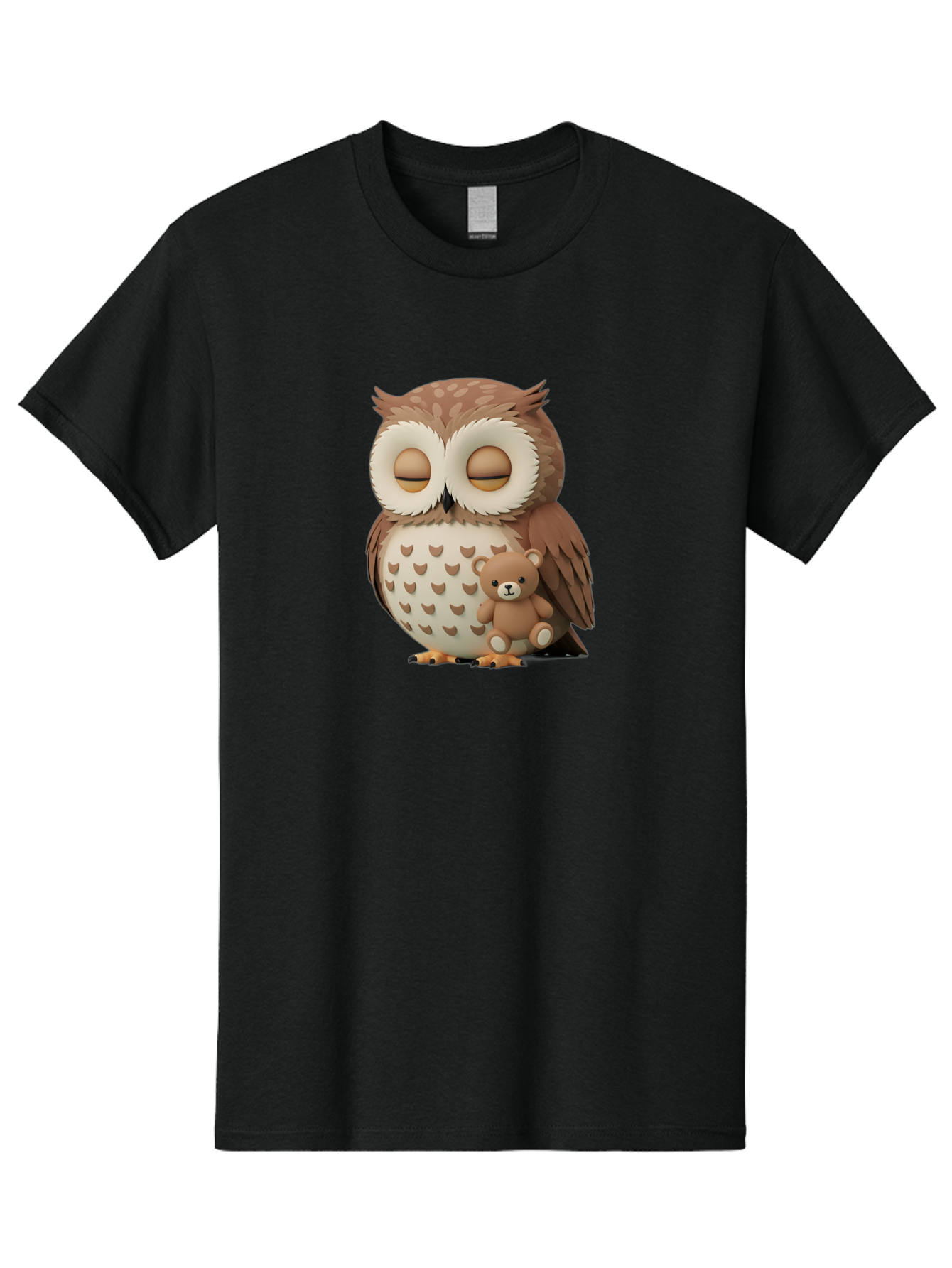 Owl-With-Teddy-1 Men'S Graphic Tee, 100% Cotton, Comfortable Casual Summer Wear, Machine Washable, Vintage Camera, Old Camera, Antique Camera, Black Camera, Classic Photography, Photography Equipment, Nostalgic Device, Film Camera, Camera Art Baf936