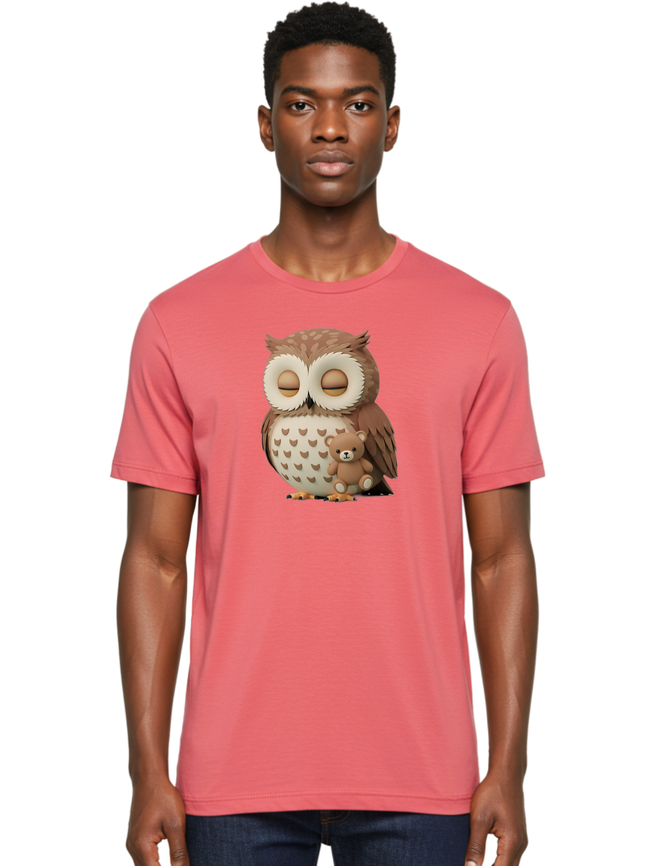 Owl-With-Teddy-1 Men'S Graphic Tee, 100% Cotton, Comfortable Casual Summer Wear, Machine Washable, Vintage Camera, Old Camera, Antique Camera, Black Camera, Classic Photography, Photography Equipment, Nostalgic Device, Film Camera, Camera Art Baf936