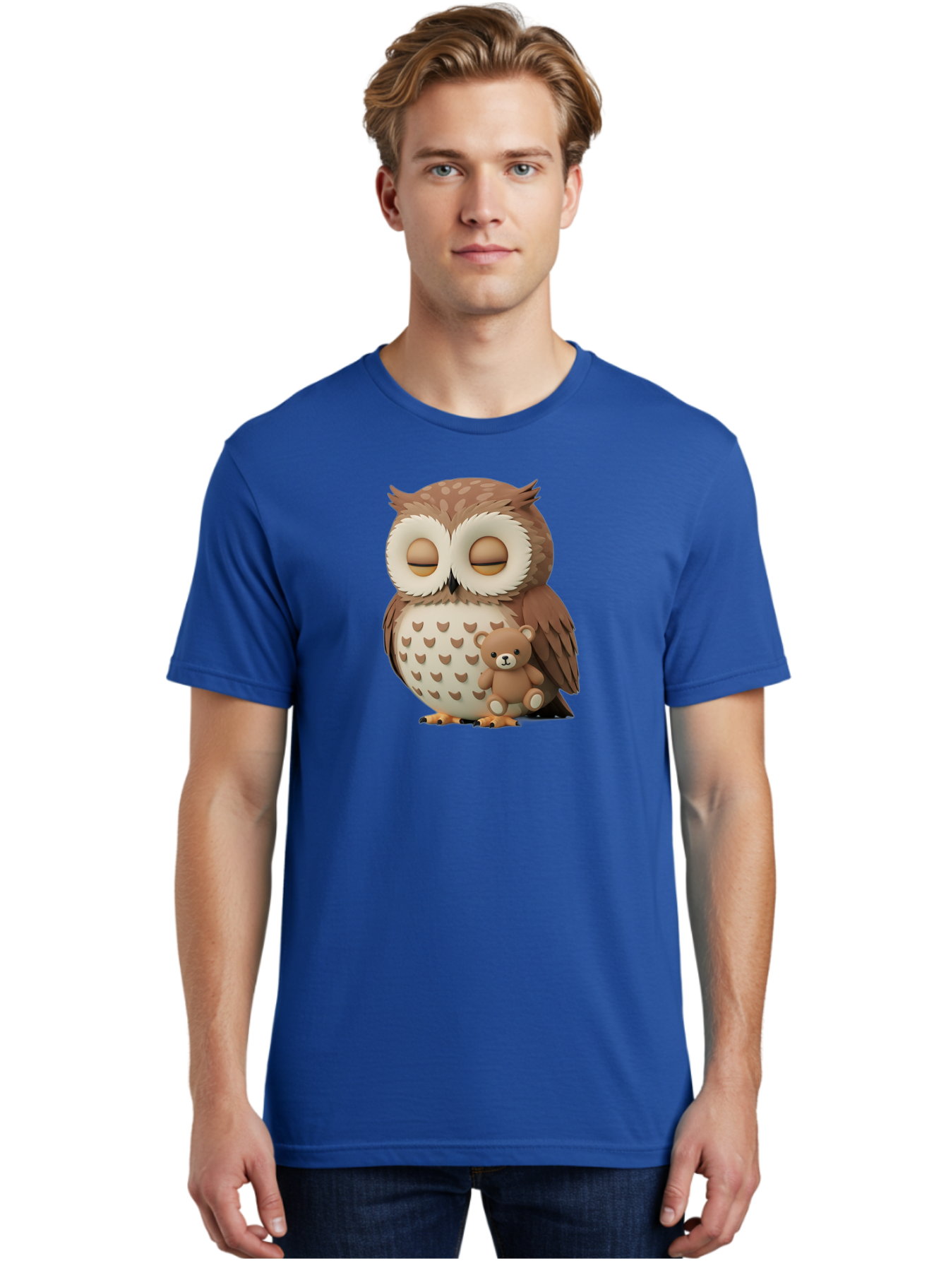 Owl-With-Teddy-1 Men'S Graphic Tee, 100% Cotton, Comfortable Casual Summer Wear, Machine Washable, Vintage Camera, Old Camera, Antique Camera, Black Camera, Classic Photography, Photography Equipment, Nostalgic Device, Film Camera, Camera Art Baf936