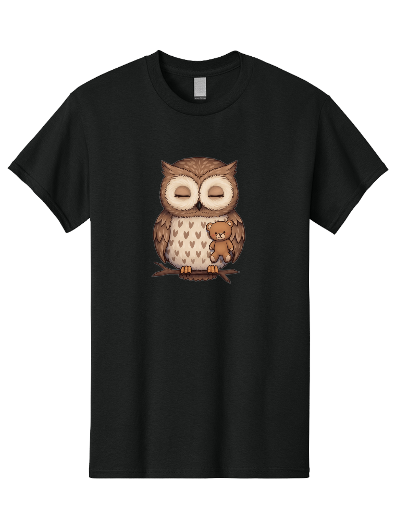 Owl-With-Teddy-2 Men'S Graphic Tee, 100% Cotton, Comfortable Casual Summer Wear, Machine Washable, Vintage Camera, Old Camera, Antique Camera, Black Camera, Classic Photography, Photography Equipment, Nostalgic Device, Film Camera, Camera Art Baf937