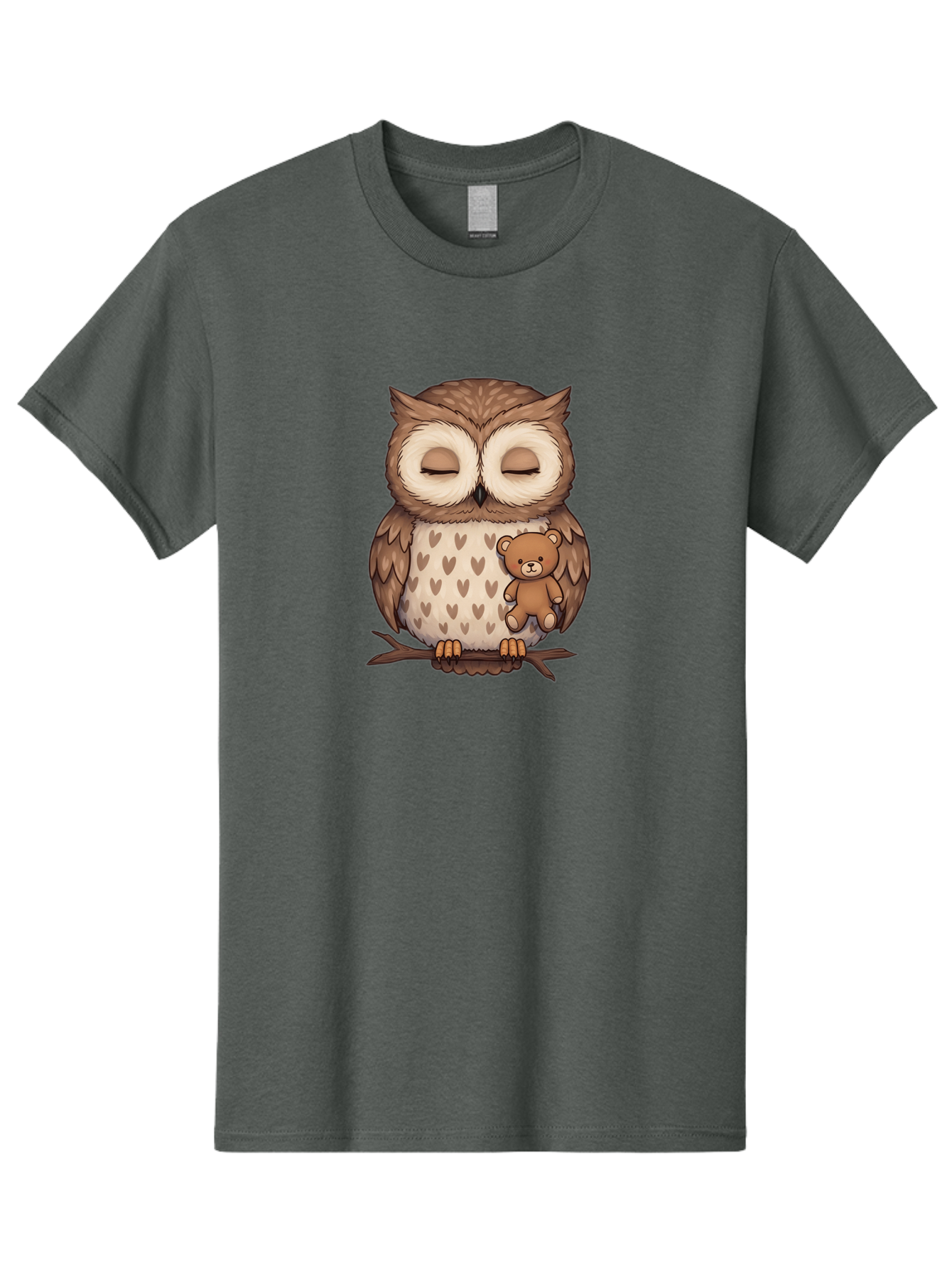Owl-With-Teddy-2 Men'S Graphic Tee, 100% Cotton, Comfortable Casual Summer Wear, Machine Washable, Vintage Camera, Old Camera, Antique Camera, Black Camera, Classic Photography, Photography Equipment, Nostalgic Device, Film Camera, Camera Art Baf937