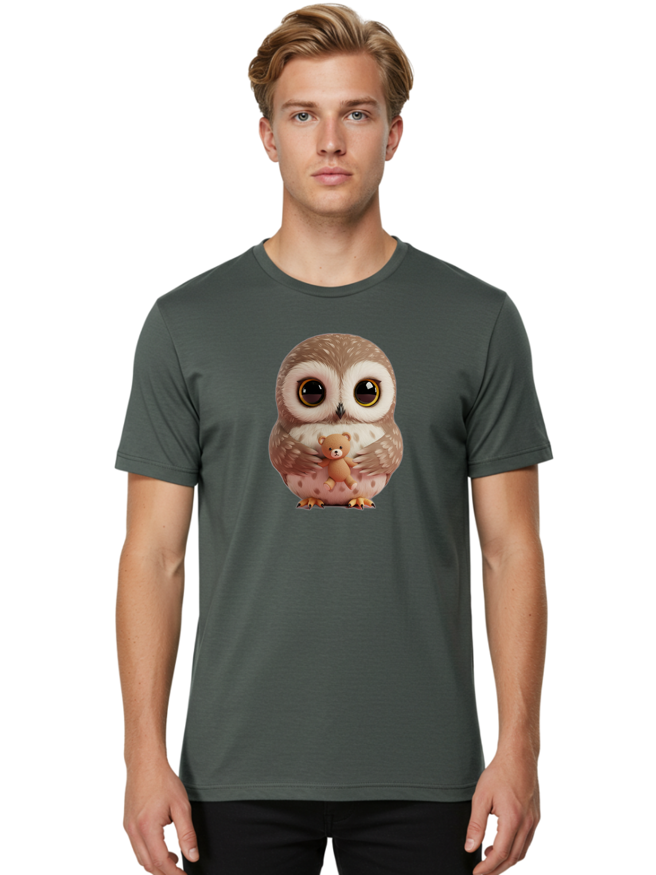 Owl-With-Teddy-3 Men'S Graphic Tee, 100% Cotton, Comfortable Casual Summer Wear, Machine Washable, Vintage Camera, Old Camera, Antique Camera, Black Camera, Classic Photography, Photography Equipment, Nostalgic Device, Film Camera, Camera Art Baf938