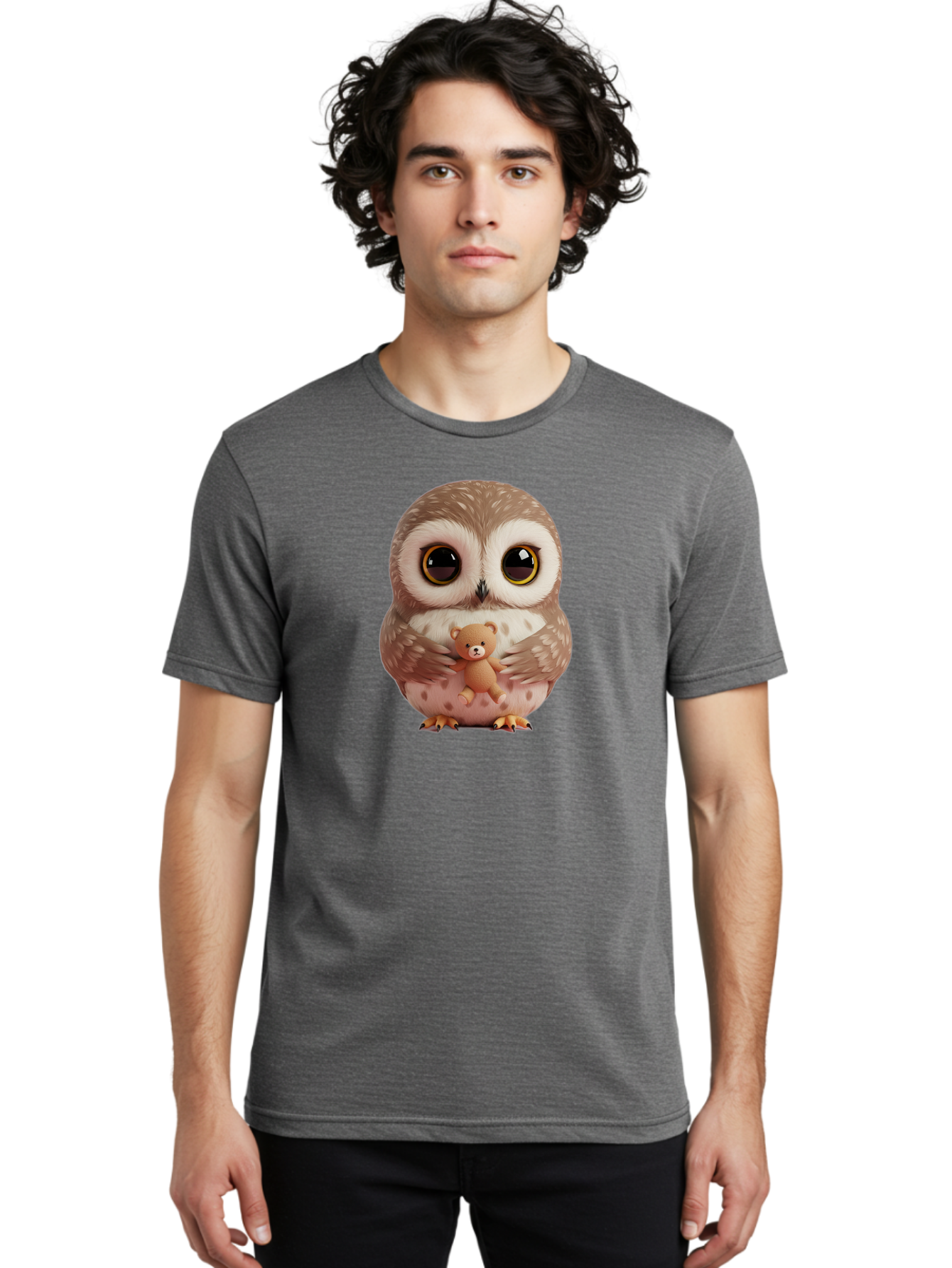 Owl-With-Teddy-3 Men'S Graphic Tee, 100% Cotton, Comfortable Casual Summer Wear, Machine Washable, Vintage Camera, Old Camera, Antique Camera, Black Camera, Classic Photography, Photography Equipment, Nostalgic Device, Film Camera, Camera Art Baf938